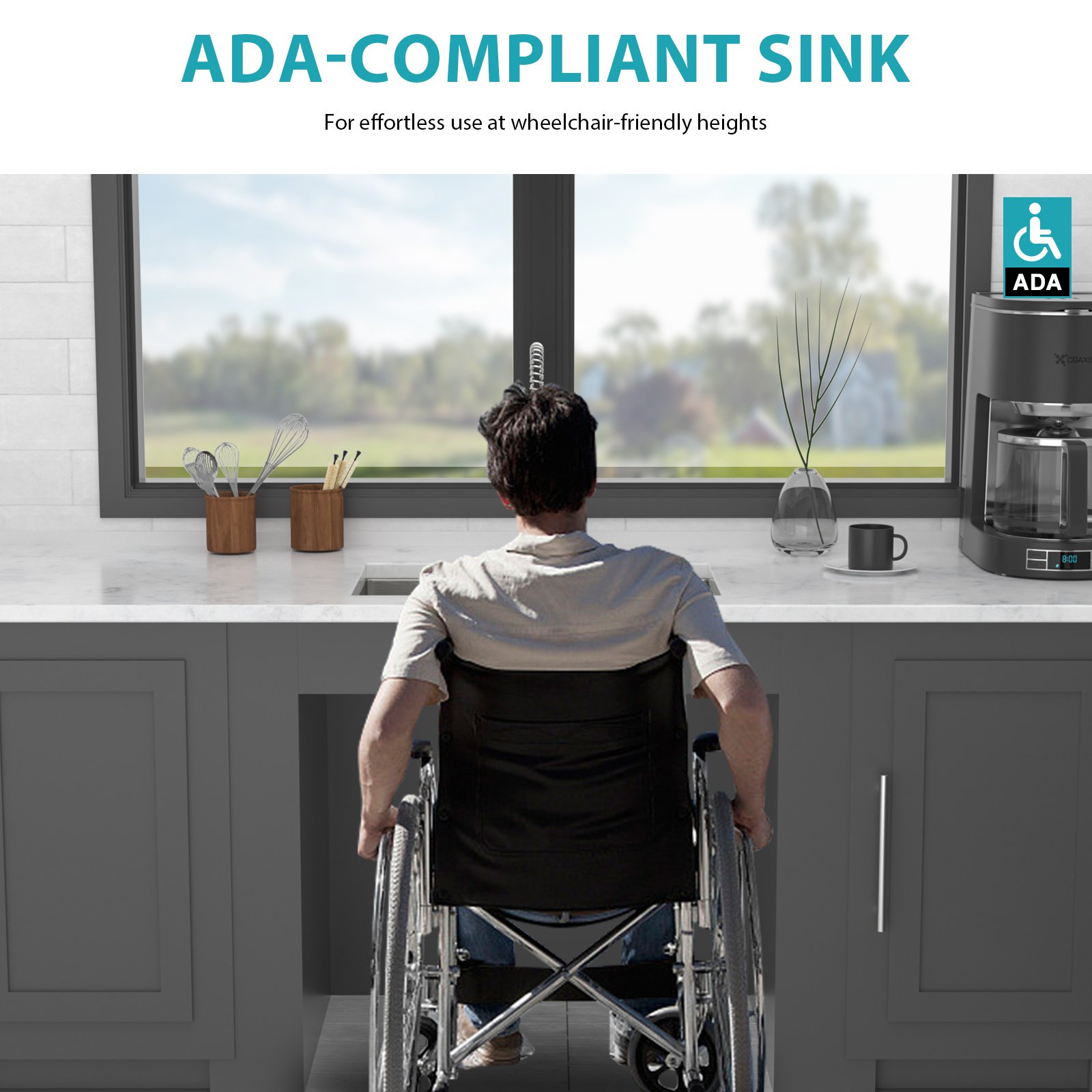 Ada-Compliant 23" Undermount Sink, Low Depth Single Bowl - Brushed Nickel - Image 11