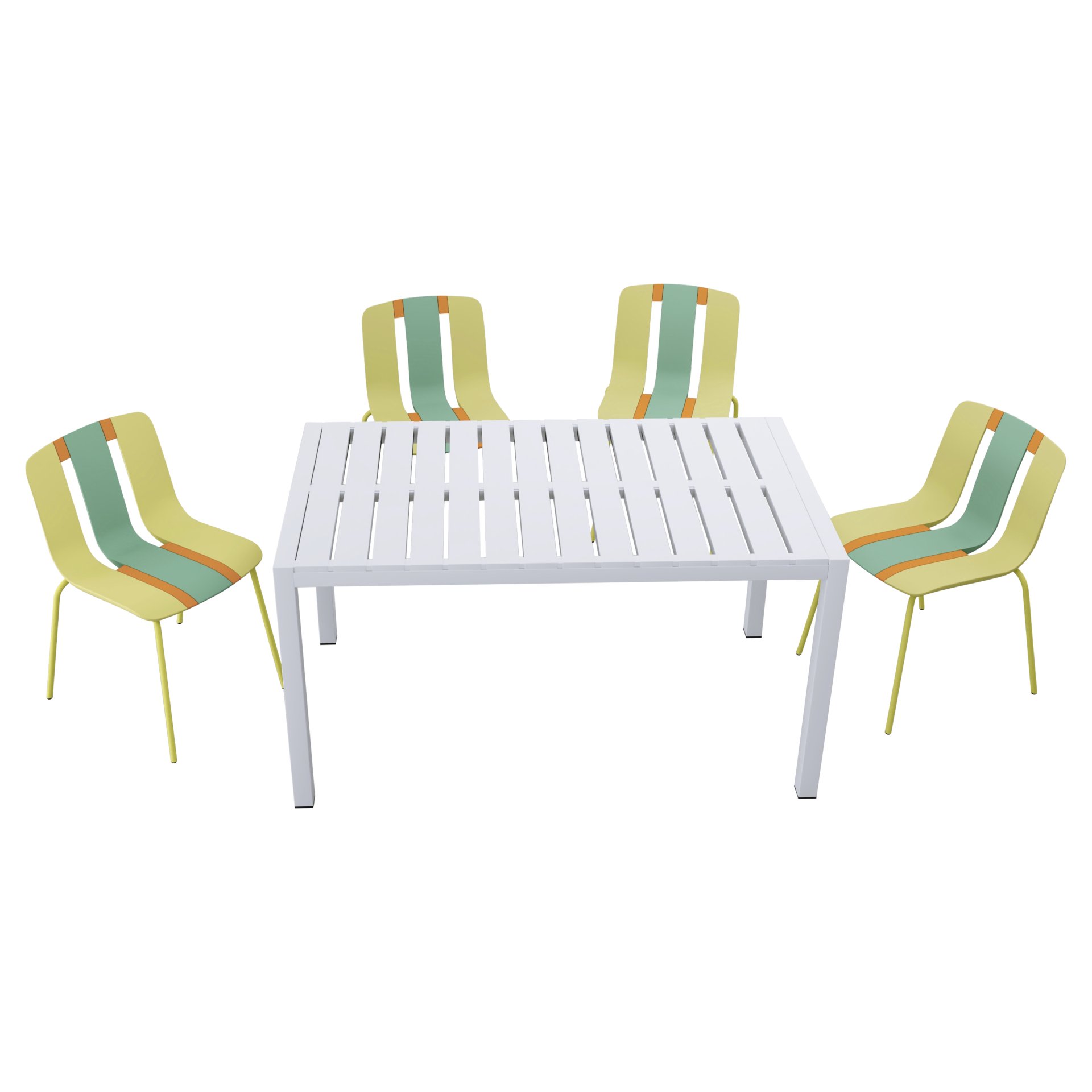 4 Piece Set Of Striped Color Blocking Single Chairs With Long Table - Grain Yellow / Haze Green / Tropical Orange / White - Image 10