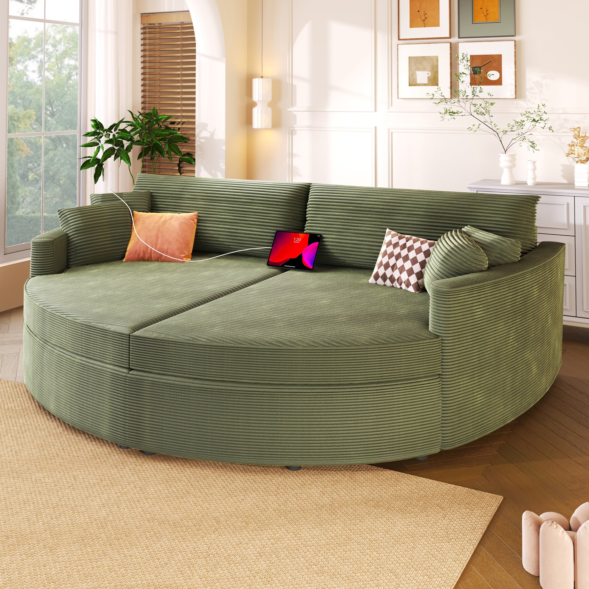 Oversized Double Chaise Lounge Sofa - Green - Image 3
