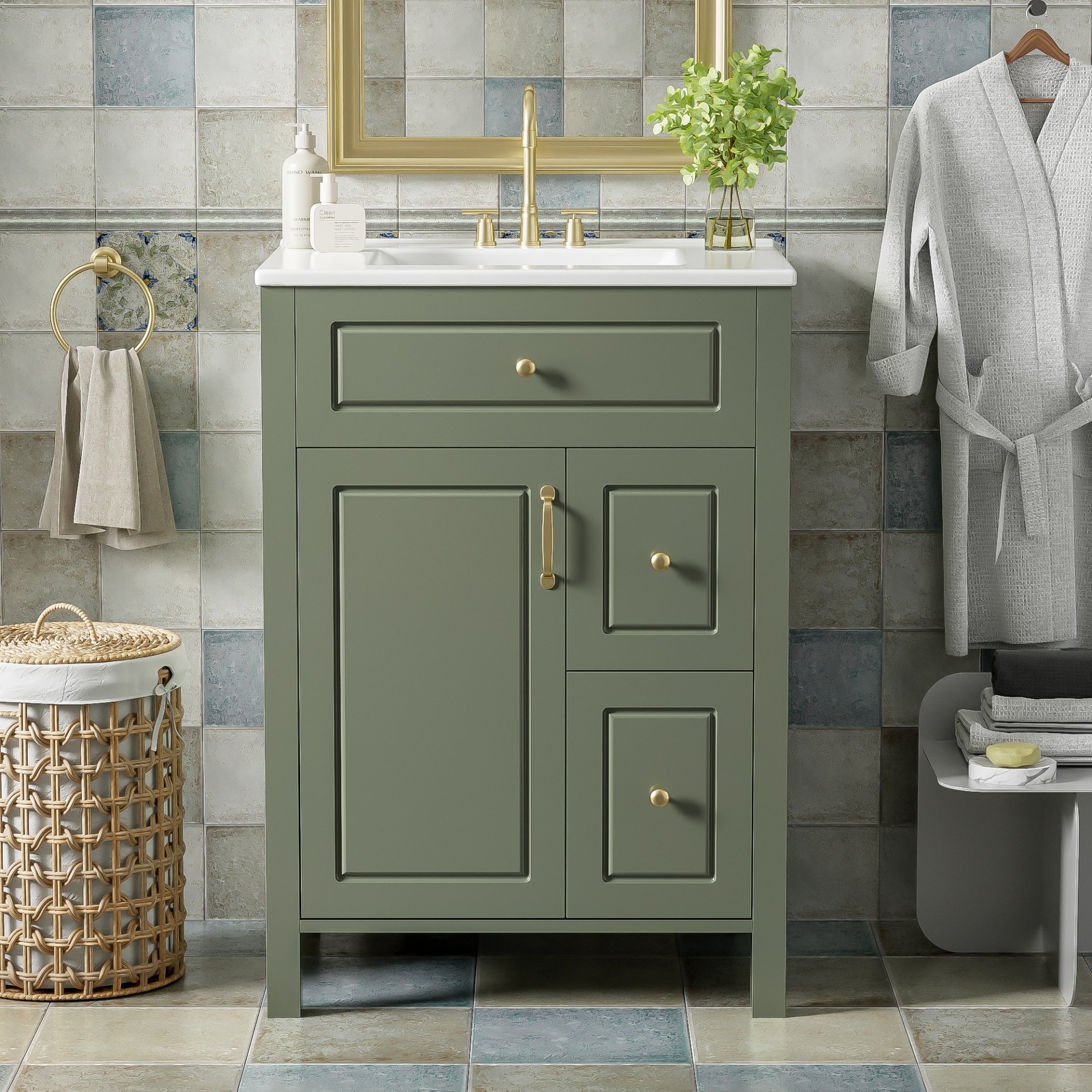Bathroom Vanity With Sink, Soft Close Storage - Green - Image 2