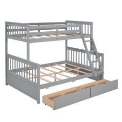 Twin Over Full Bunk Bed With Ladders And Two Storage Drawers - Gray