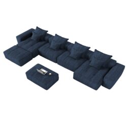 Modern Oversized Modular Sectional Sofa, Sparkling Chenille Fabric Soft Cushion Sofa With 8 Pillows, 8 Pieces Diy Combination Tufted Sofa, No Assembly Required - Blue