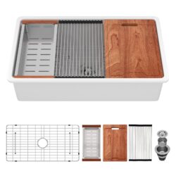 Undermount Kitchen Sink Workstation 33" Single Bowl Dual Mount Sink With Accessories - White