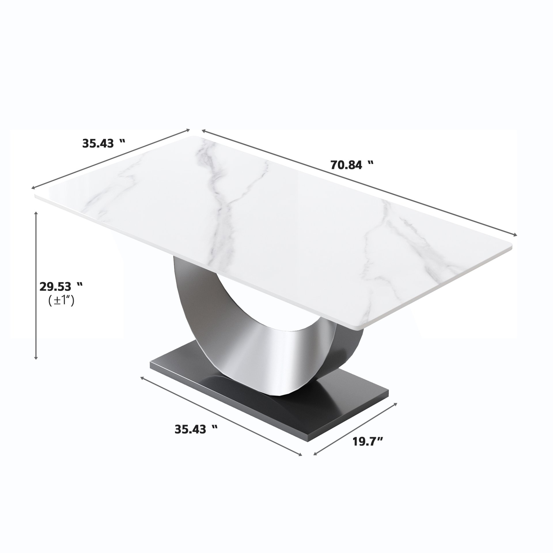 70.87" Modern Artificial Stone Crescent-Shaped Metal Legs, Can Accommodate 6-8 People - White / Black - Image 3