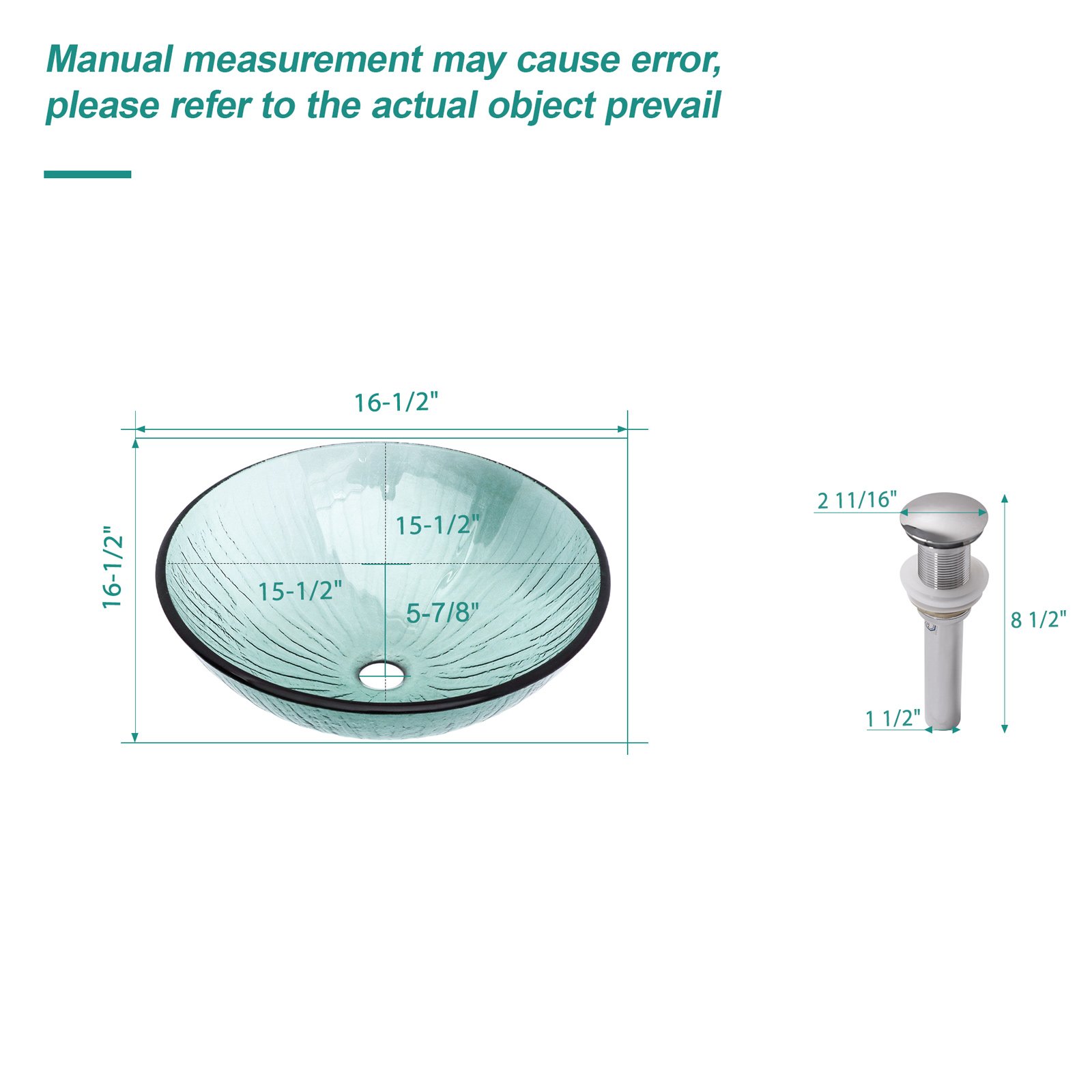 Vessel Sink With Trim, Round Bowl, Pop Up Drain (No Faucet) - Green - Image 3