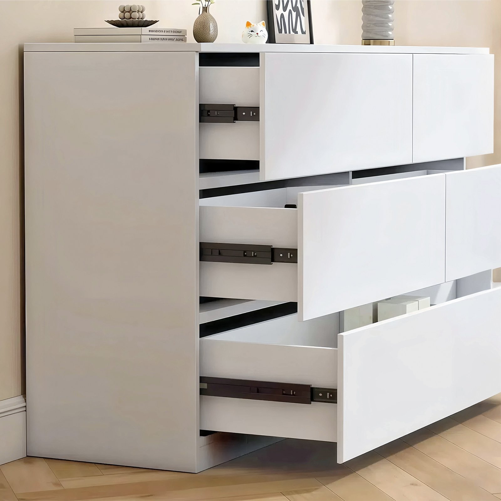 Modern 6 Drawer Dresser With Spacious Countertop And Concealed Handles, Storage Cabinet For Bedroom And Living Room - White - Image 14
