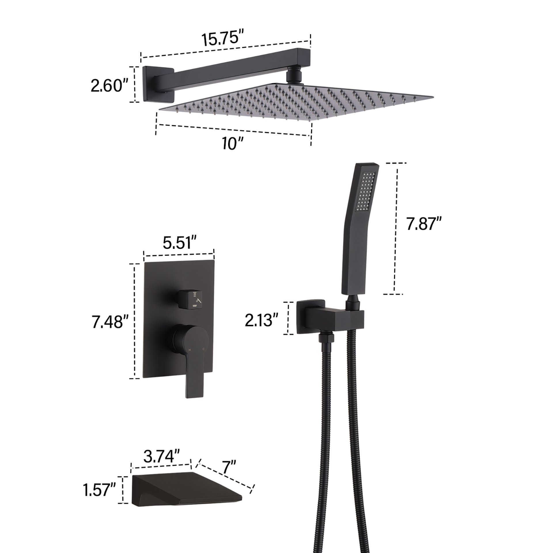 Modern Black Shower Faucet Set Rainfall System With 10" Shower Head And Handheld Combo Stainless Steel - Matte Black - Image 3