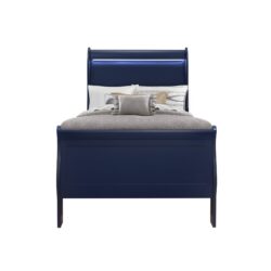 Charlston - Twin Bed With LED, Sleigh Bed - Blue
