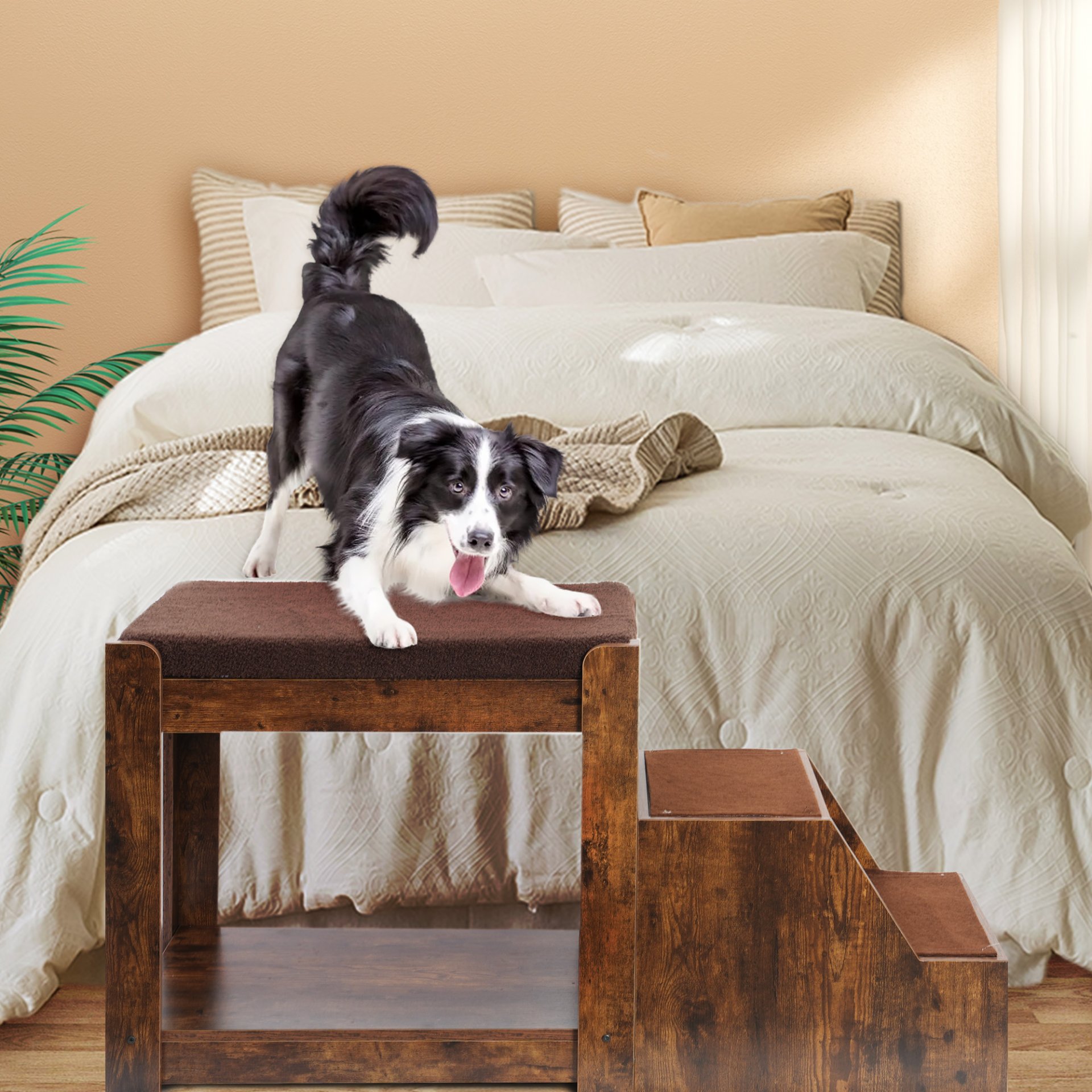 Pet Bunk Bed With Removable Step For Dogs And Cats, Multi-Level Bed Window Perch Seat Platform With Cushion And Cat Scratch Pad, Indoor Use - Dark Brown - Image 5