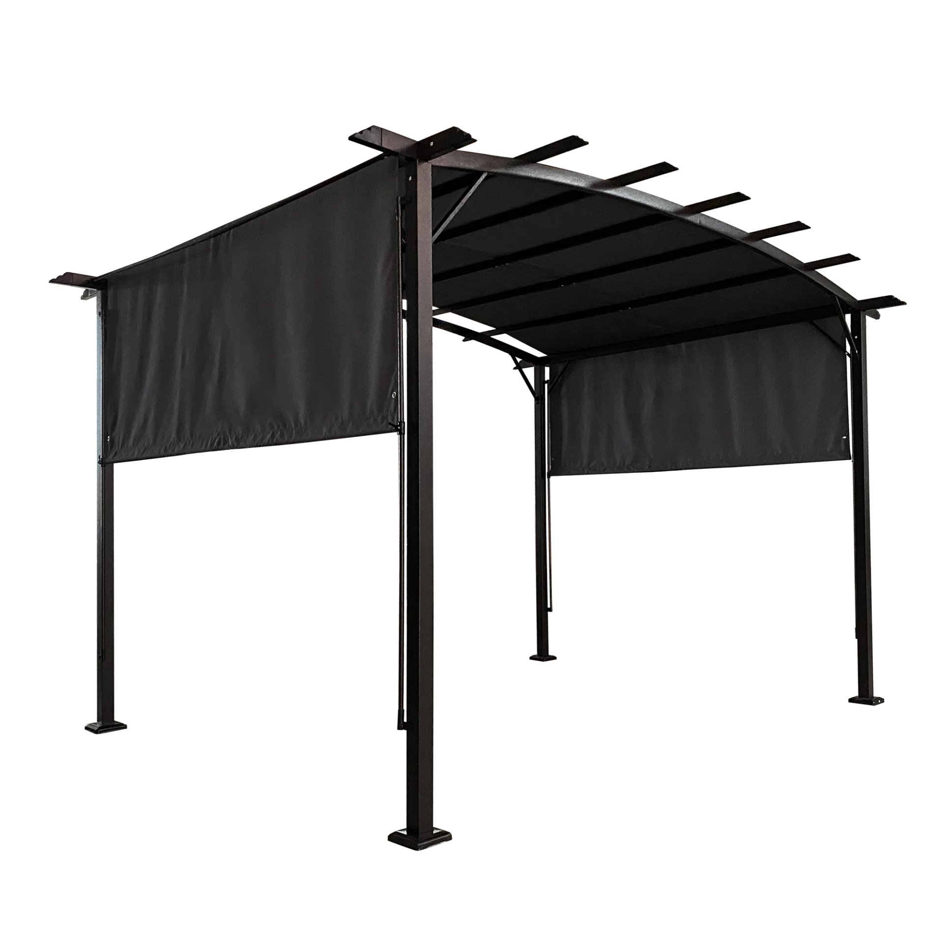 12 X 9 Ft Outdoor Patio Pergola Gazebo Steel Frame Sun Shelter With Retractable Canopy For Garden Or Backyard - Gray - Image 6