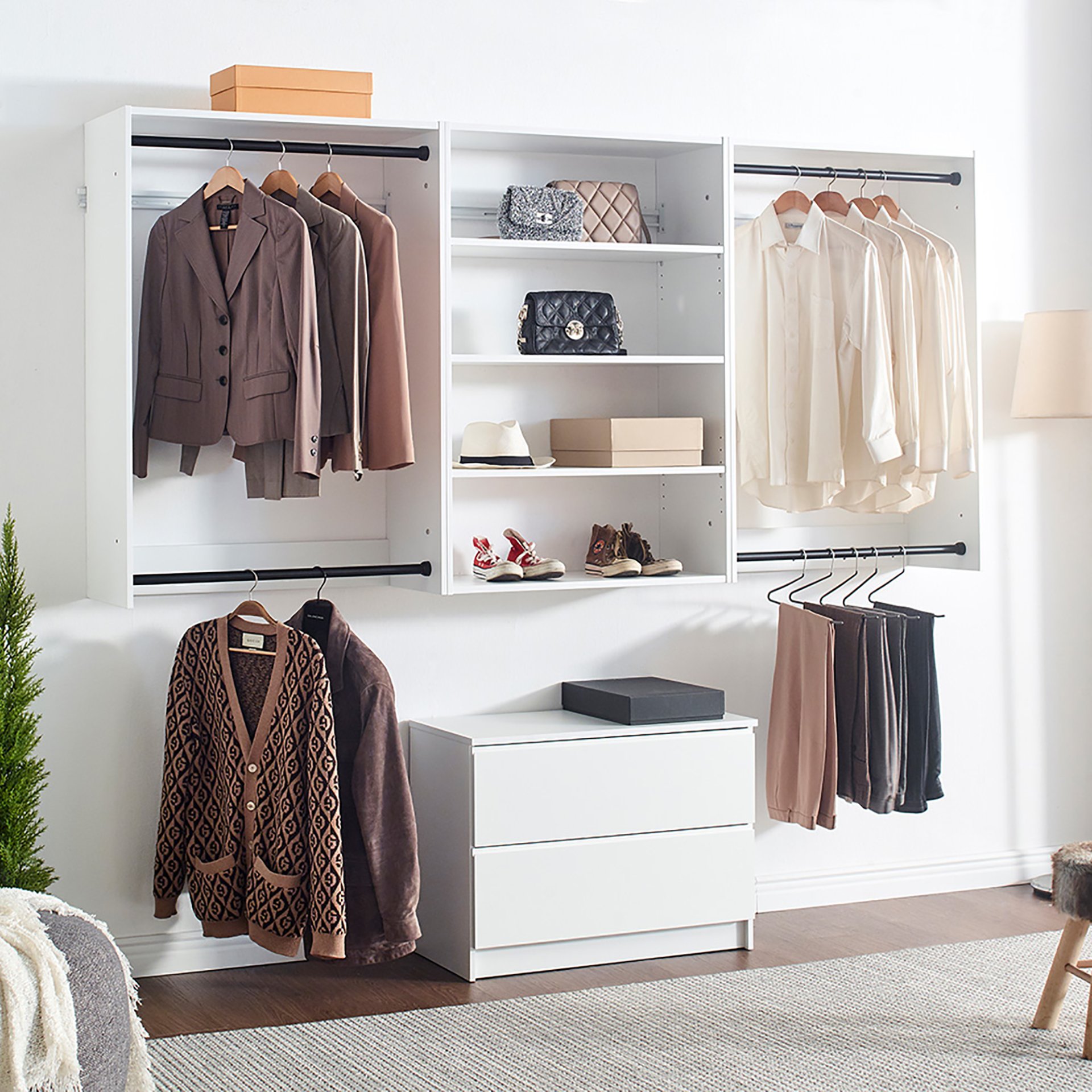 Devi - Wall Mounted Closet System With Modular Design And Ample Storage - White - Image 2