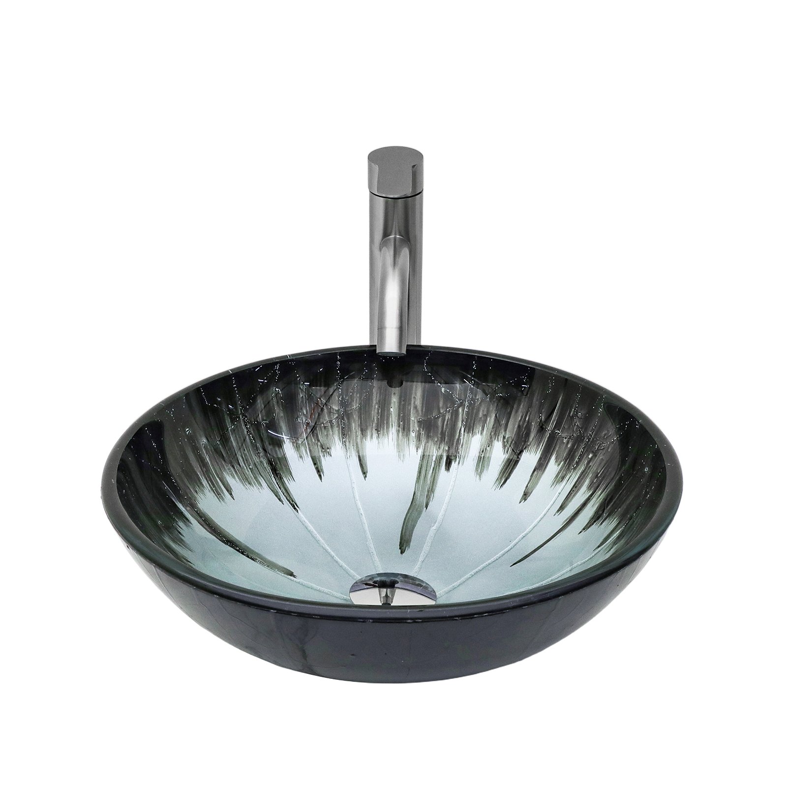 Crackle Vessel Sink With Pop Up Drain, Oval Bathroom Basin - Gray - Image 9