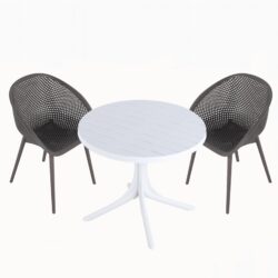 2 Lounge Chair Set With Round Table - Warm Grey / White
