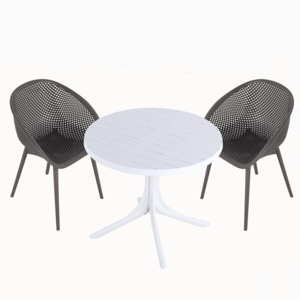 2 Lounge Chair Set With Round Table - Warm Grey / White