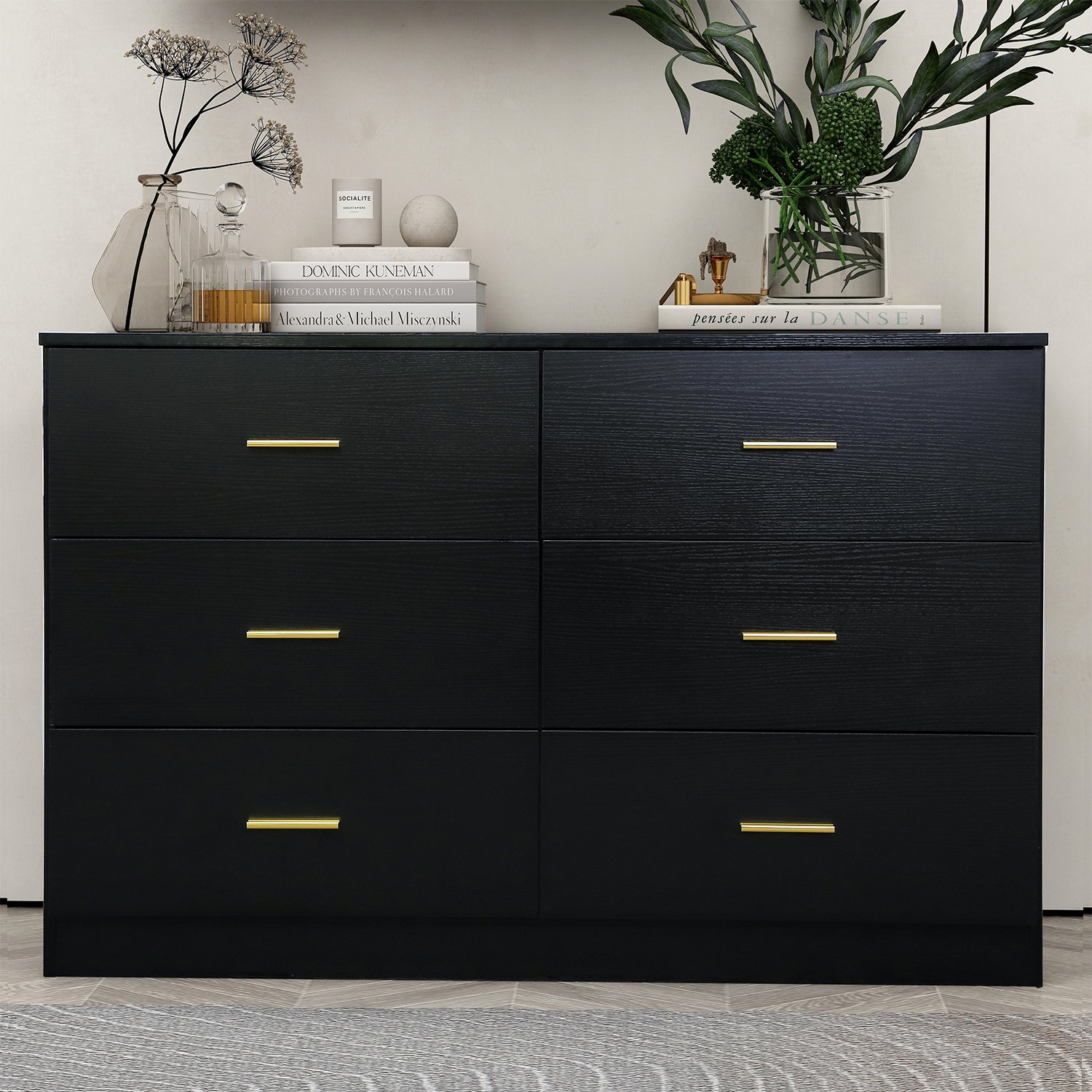 Modern 6 Drawer Dresser For Bedroom, Ample Storage Wide Chest Of Drawers, Sturdy & Safe - Black - Image 2