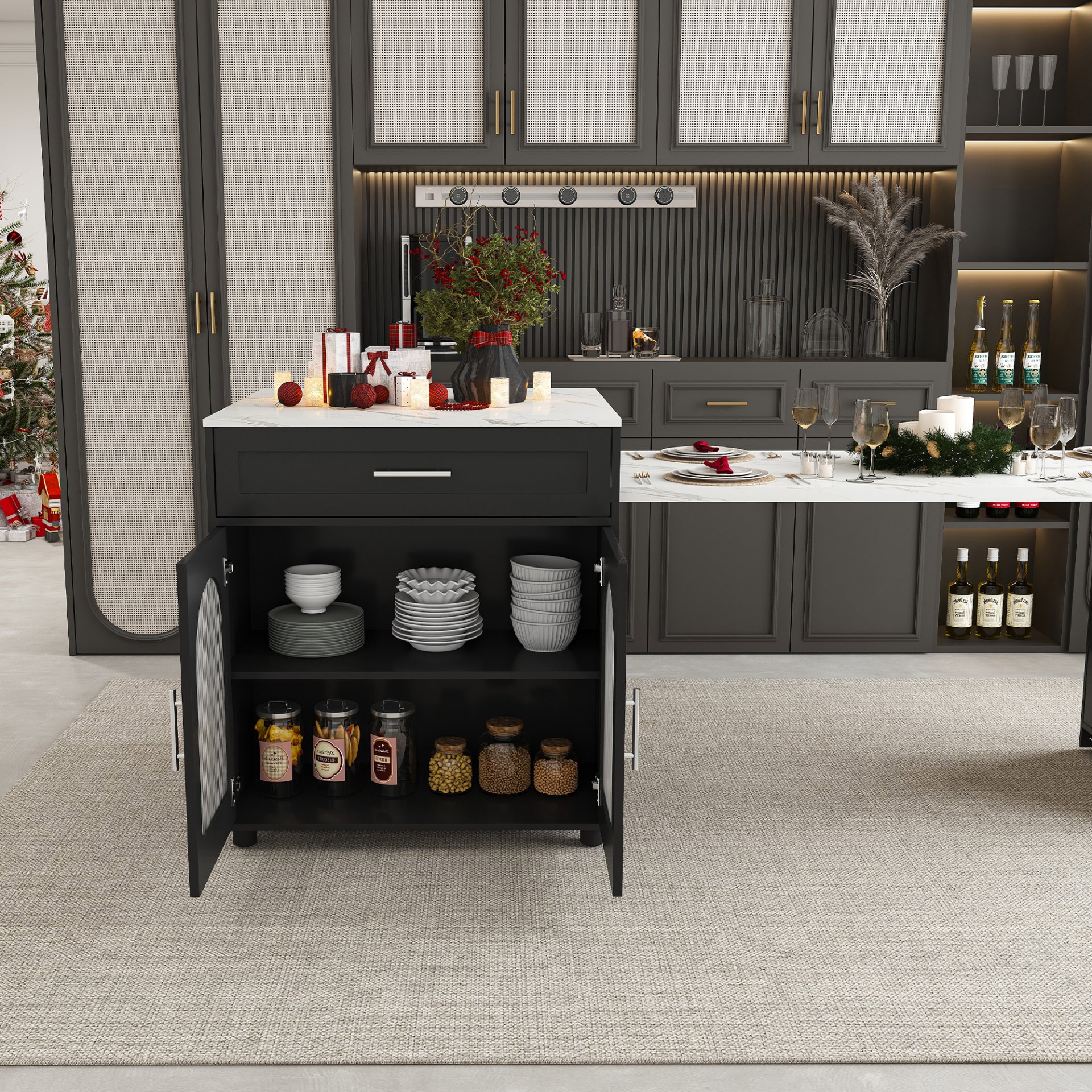 Expandable Kitchen Island With Dining Table - Black - Image 17