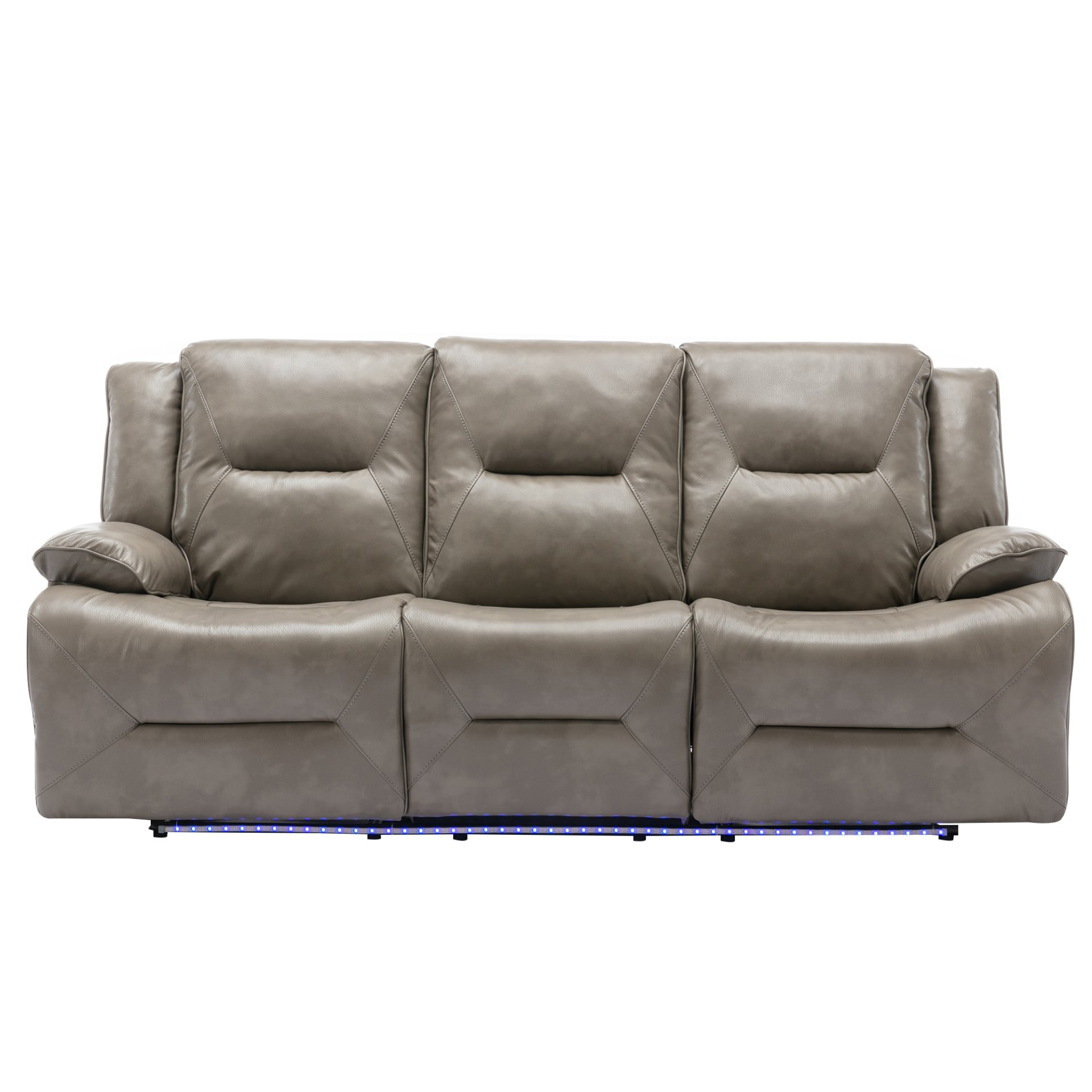3 Seater Home Theater Recliner Manual Recliner Chair With A Led Light Strip Two Built-In Cup Holders For Living Room - Gray - Image 8