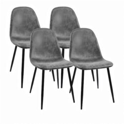 Modern Accent Dining Chairs (Set of 4), Upholstered Seat, Spoon Shape - Black / Gray