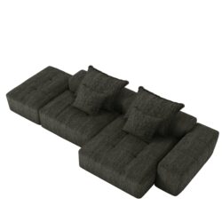 Modern Oversized Modular Sectional Sofa With Ottoman, Seat, Chaise Lounge And Armrest, Sparkling Chenille Fabric Soft Cushion Sofa With 4 Pillows, 4 Pieces Diy Combination Tufted Sofa, No Assembly Required - Black
