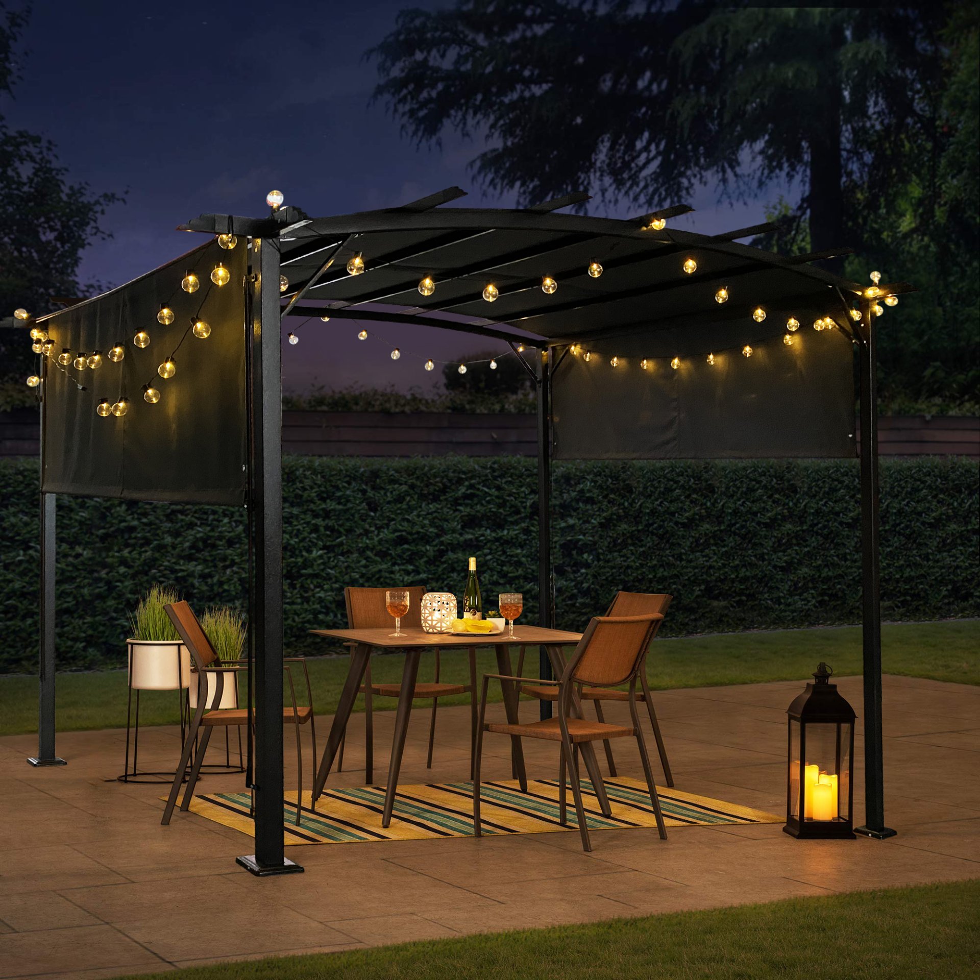 12 X 9 Ft Outdoor Patio Pergola Gazebo Steel Frame Sun Shelter With Retractable Canopy For Garden Or Backyard - Gray - Image 4