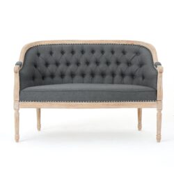 French Country Chesterfield Style Tufted Loveseat - Dark Gray