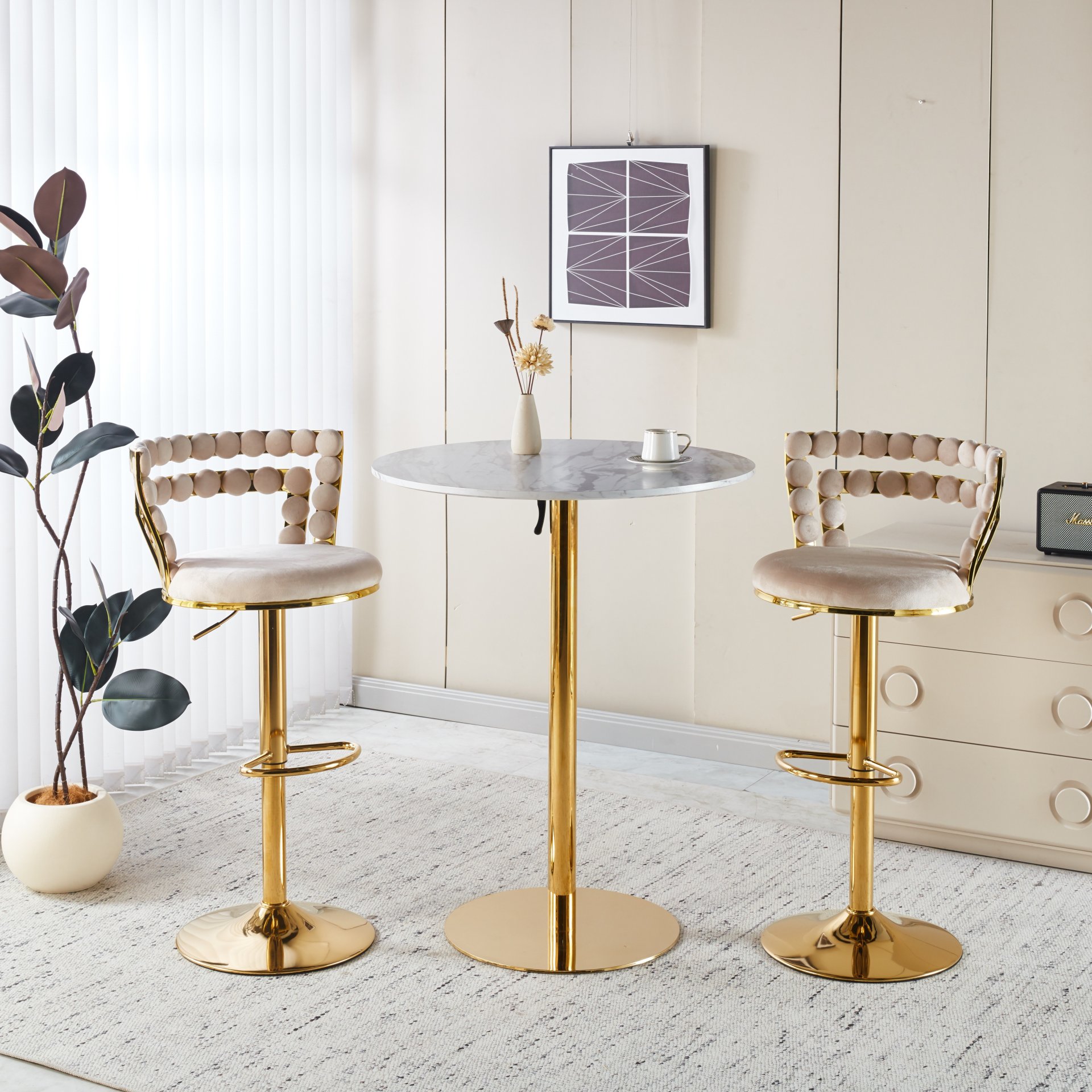 Bar Chair With Tube Legs (Set of 2) - Golden - Image 4