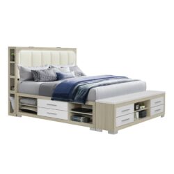 Messa - King Bed With Storage And LED Lighting - Natural / White
