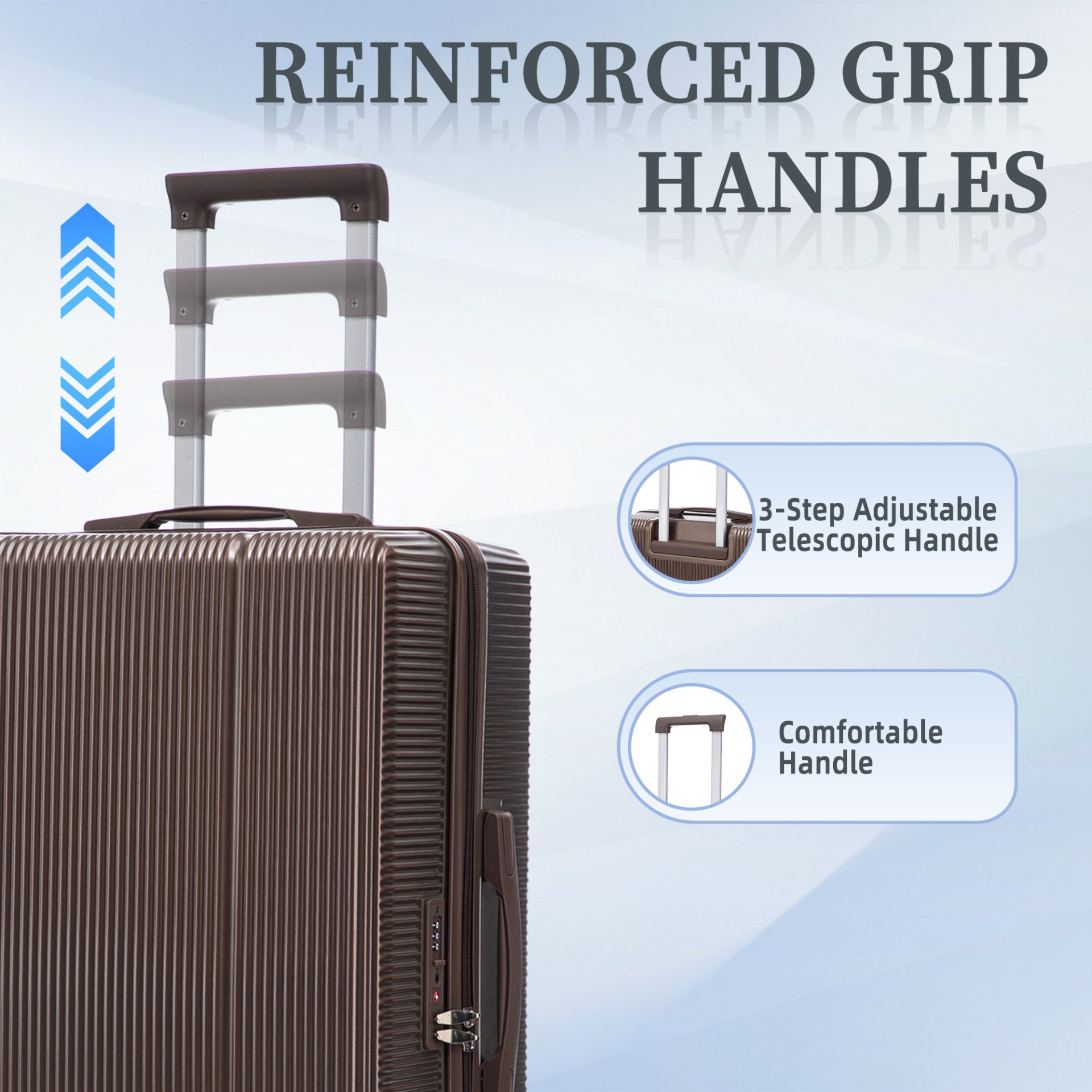 20" / 24" / 28" 3 Pieces / Set Spinner Wheel Luggage, Carry On Suitcase, Matching Color, TSA Combination Lock - Brown - Image 9