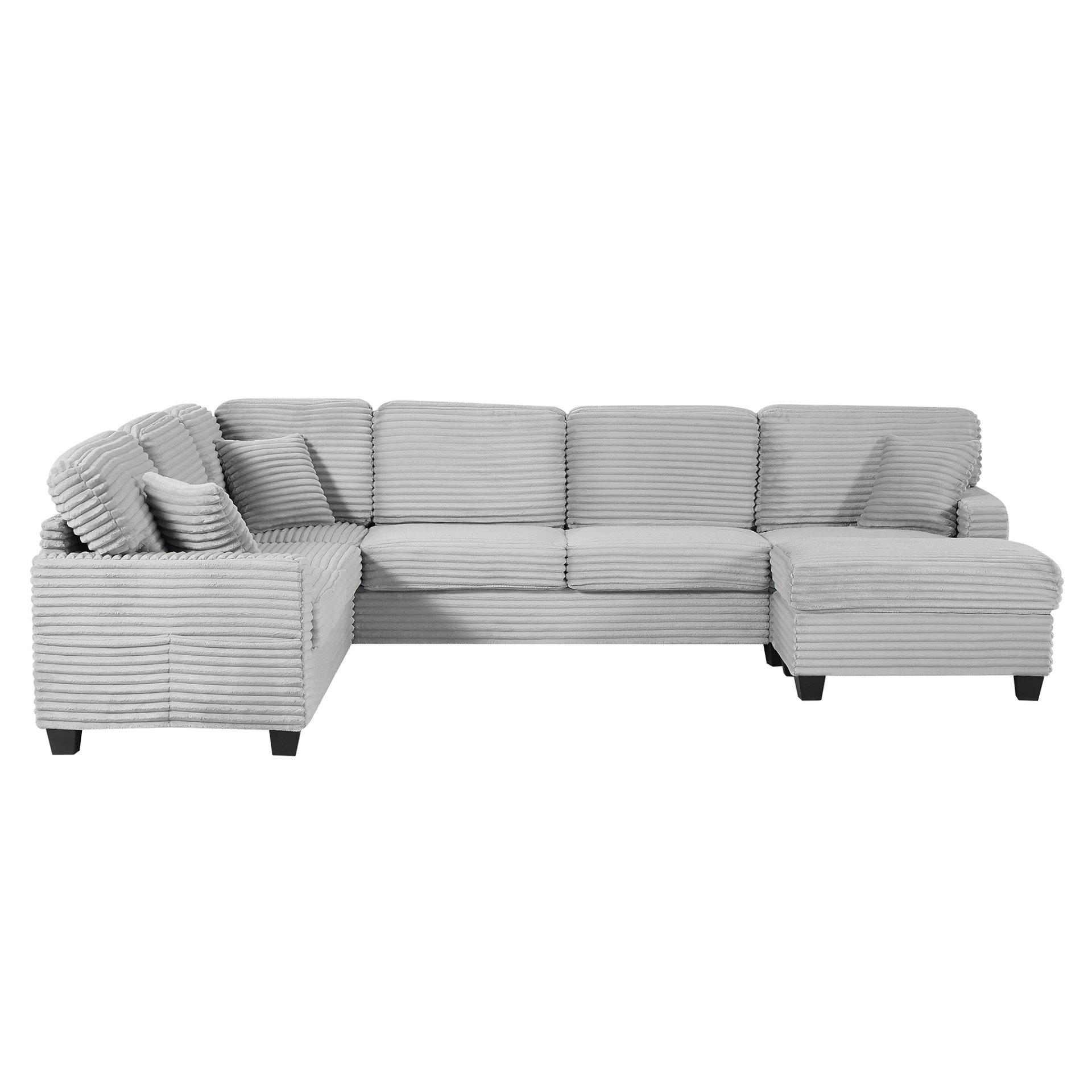 Modern U Shaped Sectional Sofa With Movable Ottoman And Side Storage Pockets Corduroy - Gray - Image 10