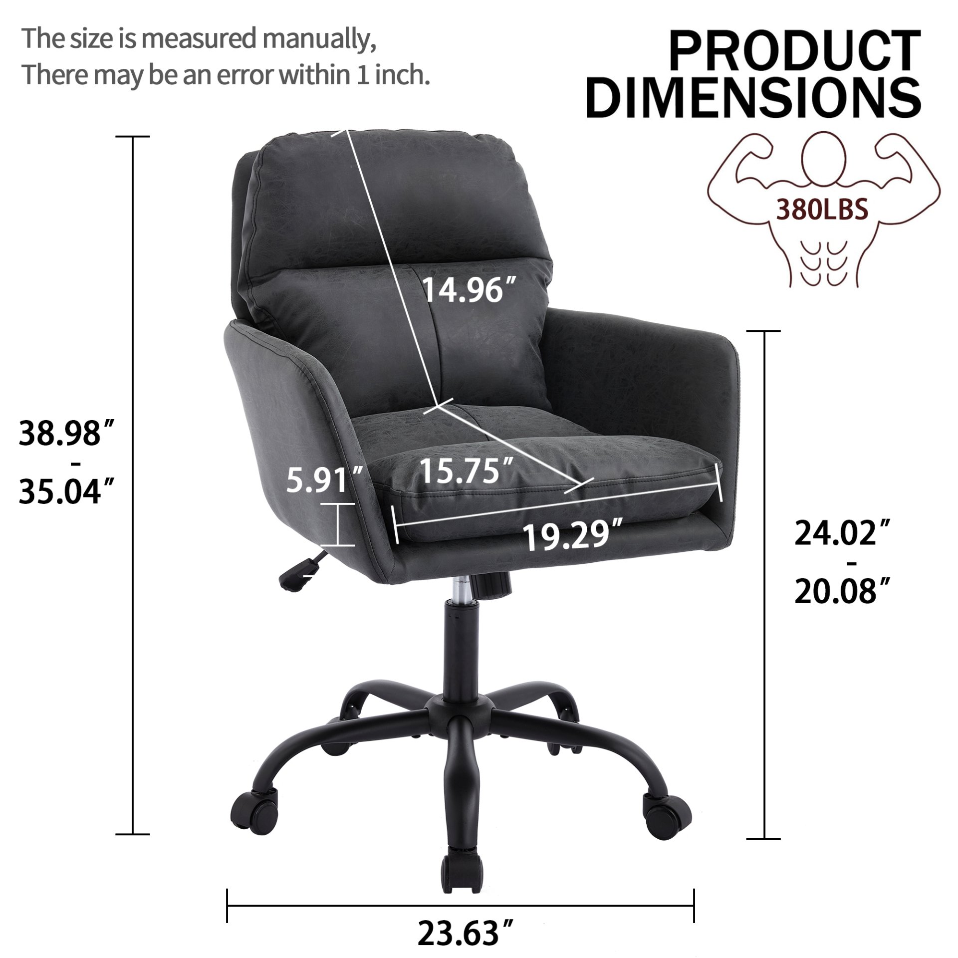 Adjustable Office Chair, Ergonomic Swivel Chair Leather, Comfortable For Long Sitting, Versatile Home And Office Use - Black - Image 3