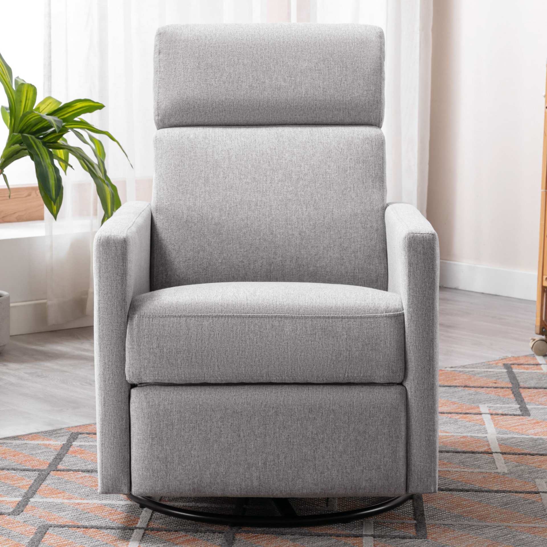 Modern Upholstered Rocker Nursery Chair Plush Seating Glider Swivel Recliner Chair - Gray - Image 8