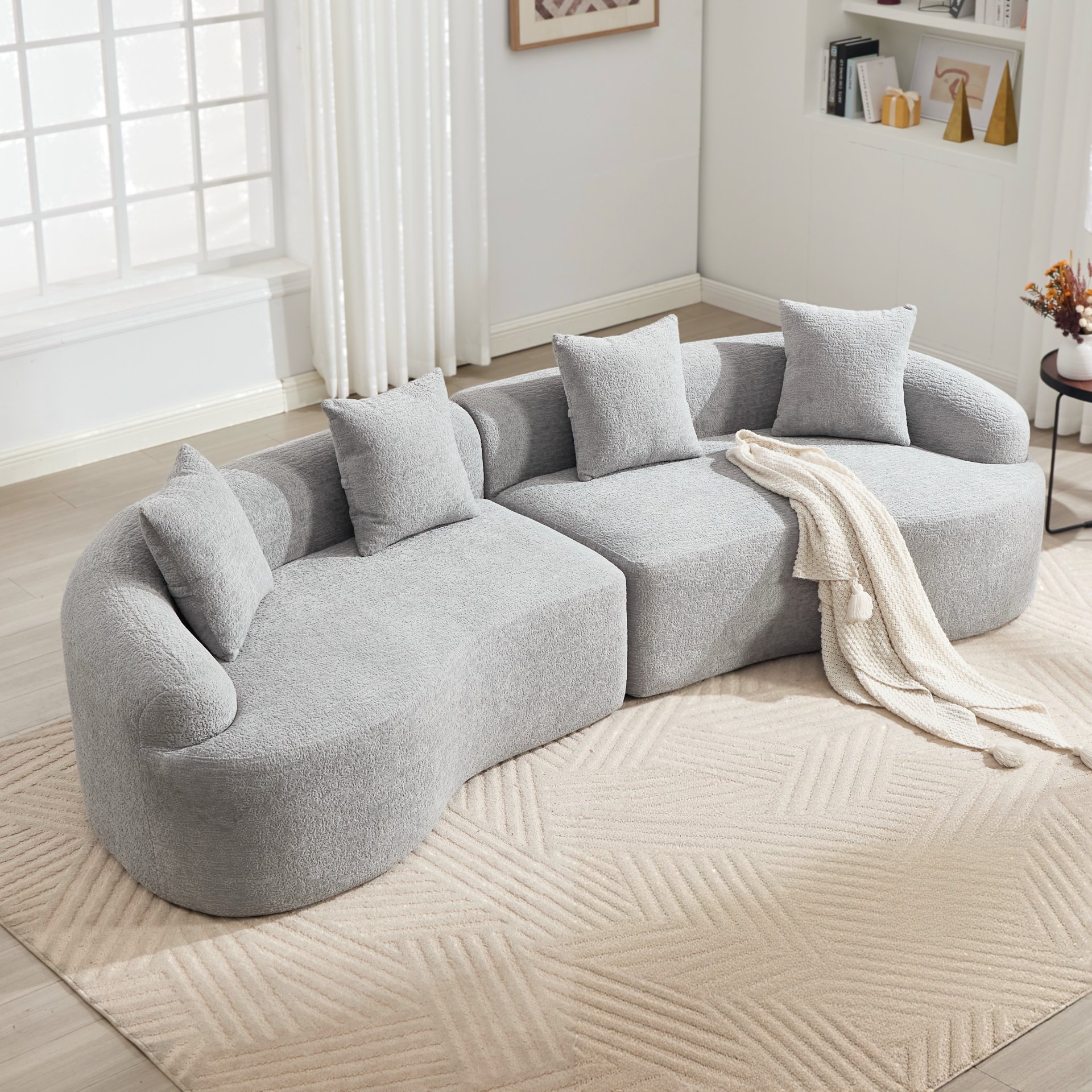 4 Seater Sofa With Chenille Fabric, 30D, 60 Hardness Full Sponge, 4 Pillow For Living Room, Home Furniture Sleeper Sectional Sofa For Apartment - Gray - Image 13