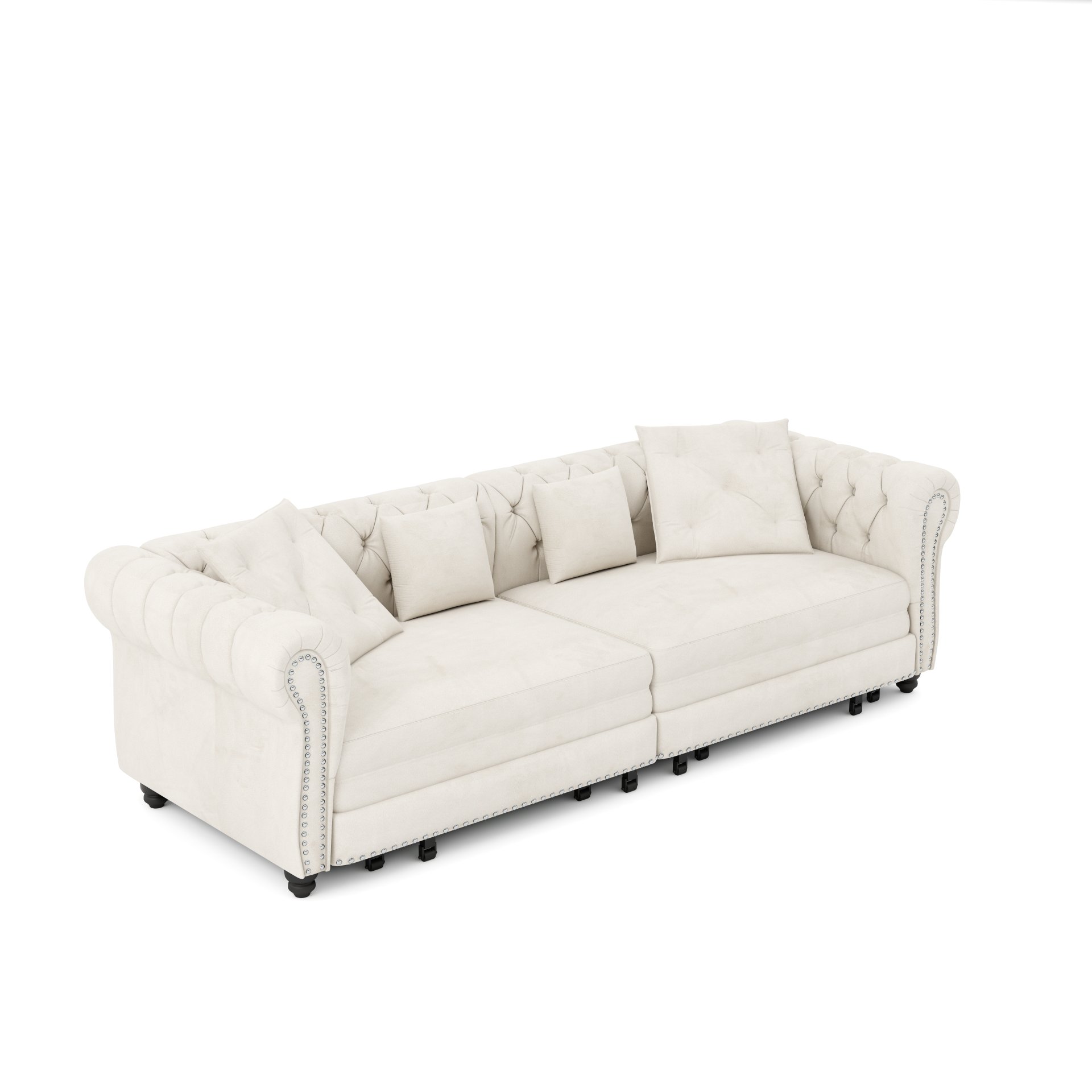 3 In 1 Pull Out Sofa Bed, Convertible Sleeper Sofa Bed, 3 Seater Sofa With Movable Ottoman - Beige - Image 16