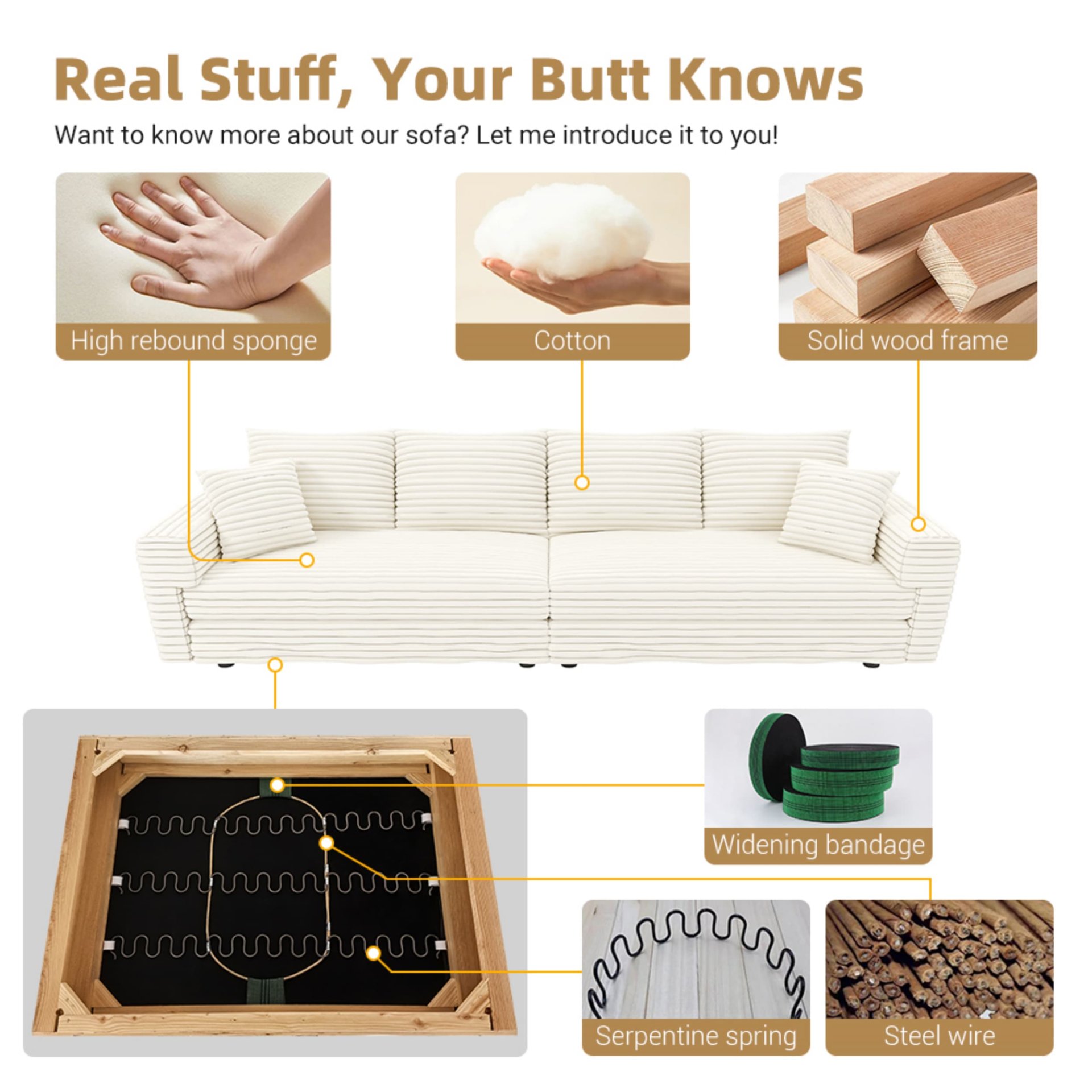 Plush Corduroy 4 Seat Sofa, Modern Comfy Upholstered Sofa Cloud Couch, Deep Seat Couches With Soft Pillows, Convertible Deep Seat Sofa Lounge Chair For Living Room Bedroom, Apartment, Office - Black / Gray - Image 13