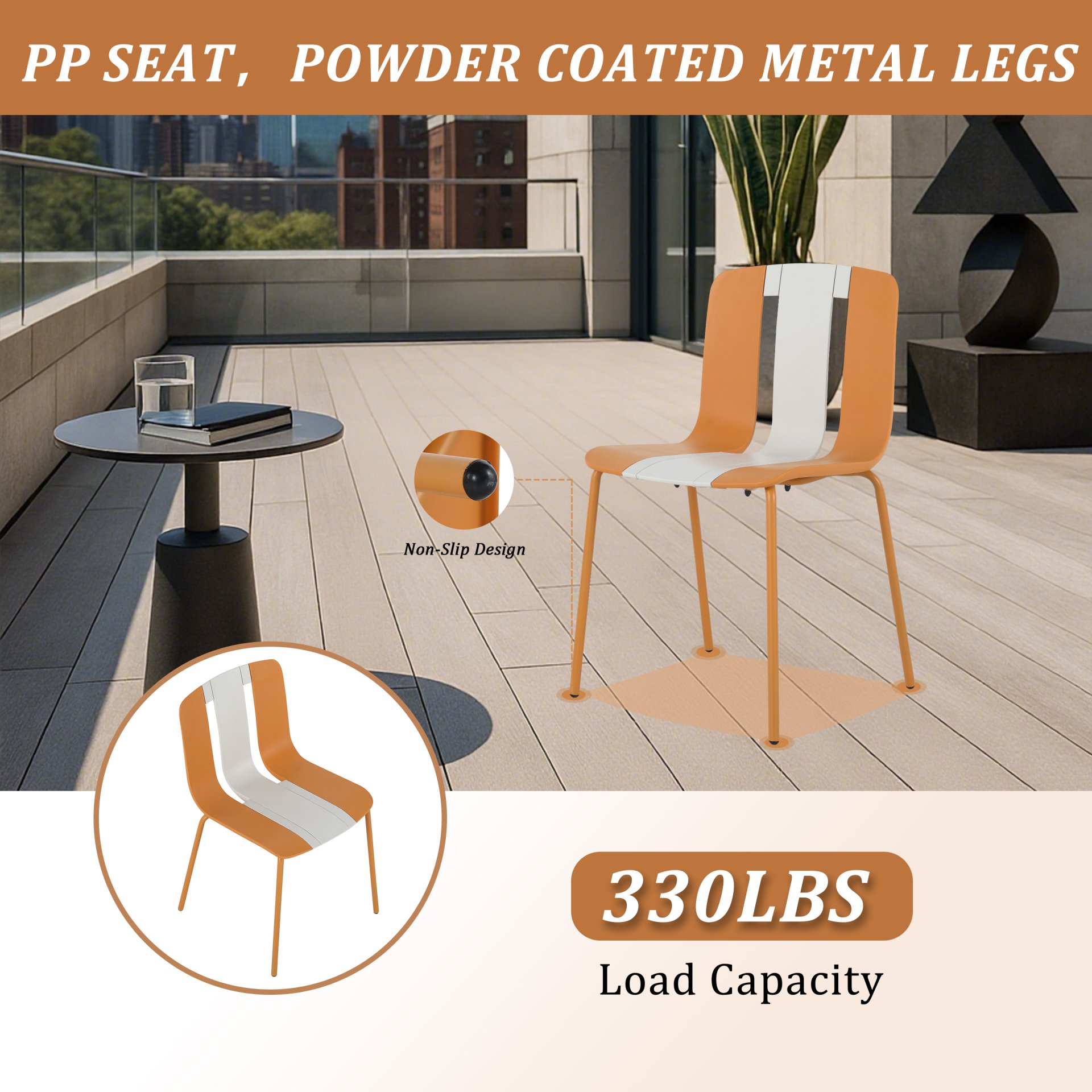 4 Piece Set Of Modern Striped Color Blocking Single Chairs, Waterproof And Fade Resistant - White / Orange - Image 9