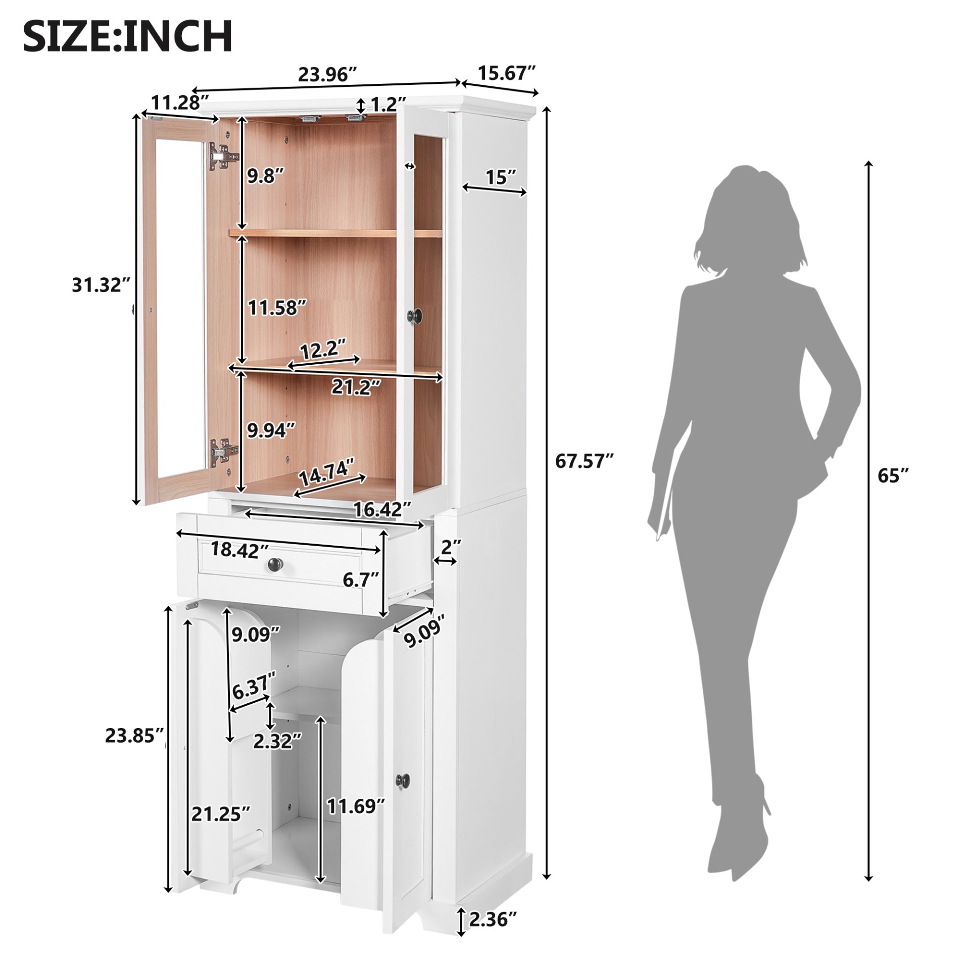 Bathroom Storage Cabinet, Adjustable Shelves & Drawer, Freestanding Linen Tower - White - Image 3