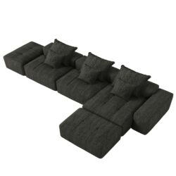 Modern Oversized Modular Sectional Sofa, Sparkling Chenille Fabric Soft Cushion Sofa With 6 Pillows, 6 Pieces Diy Combination Tufted Sofa, No Assembly Required - Black