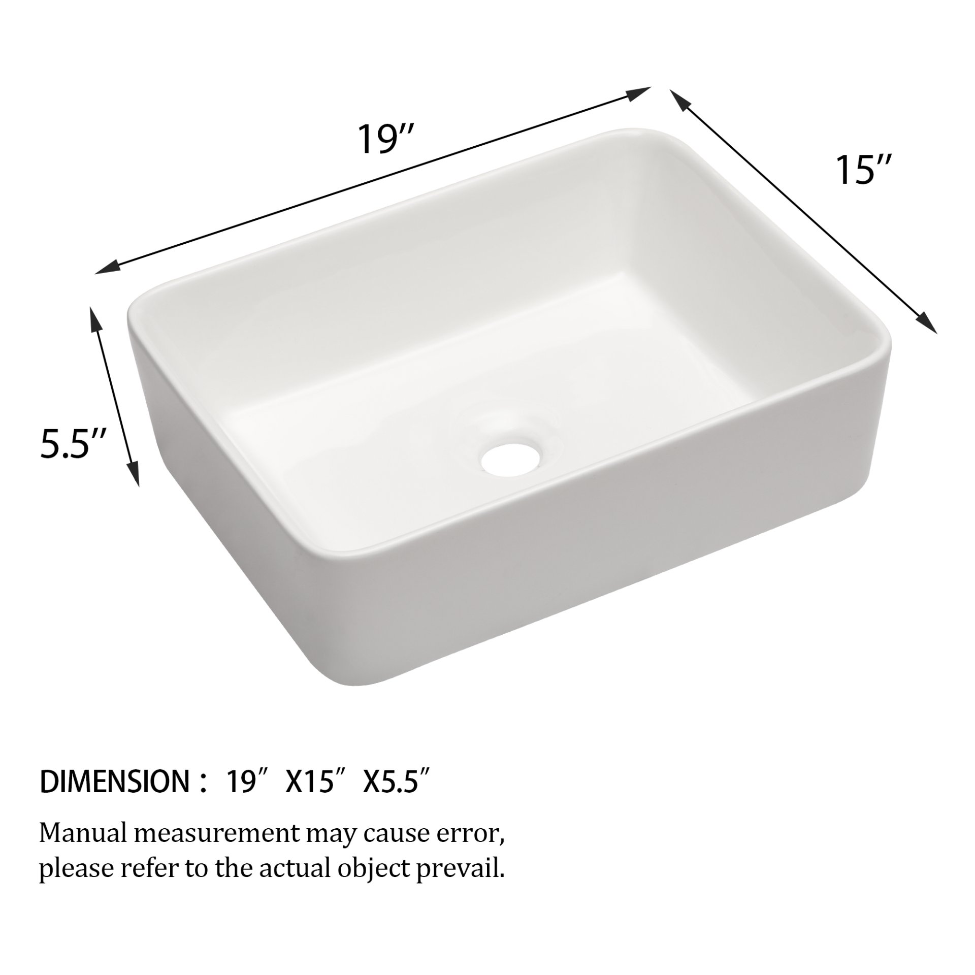 Rectangular Ceramic Vessel Bathroom Sink - White - Image 3