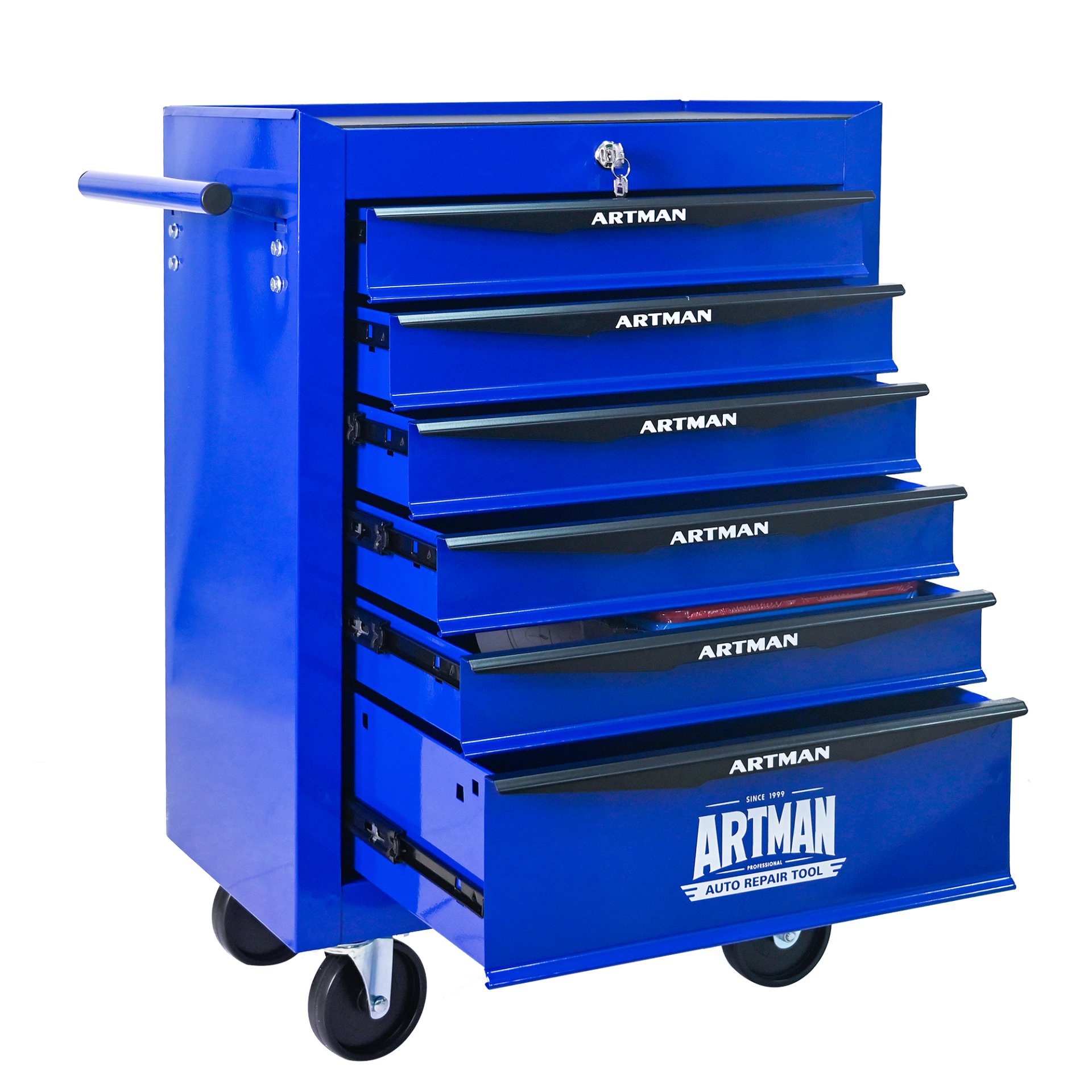 Rolling Metal Tool Chest With 6 Drawers, 20" Steel Storage Cabinet With Ball Bearing Slides - Black / Blue - Image 12