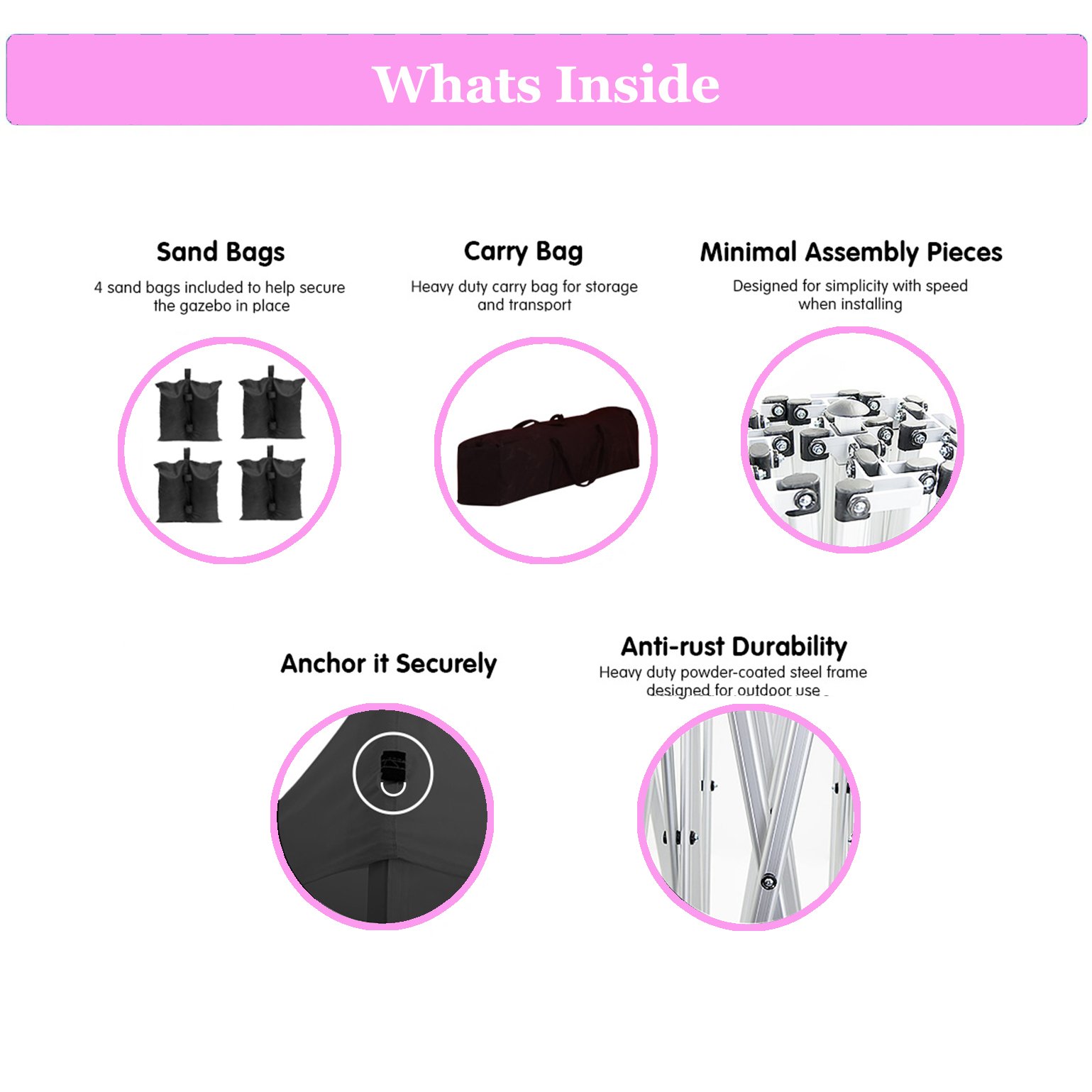 10'X20' Ez Pop Up Canopy Outdoor Portable Party Folding Tent With 6 Removable Sidewalls + Carry Bag + 4 Pieces Weight Bag - Pink - Image 3