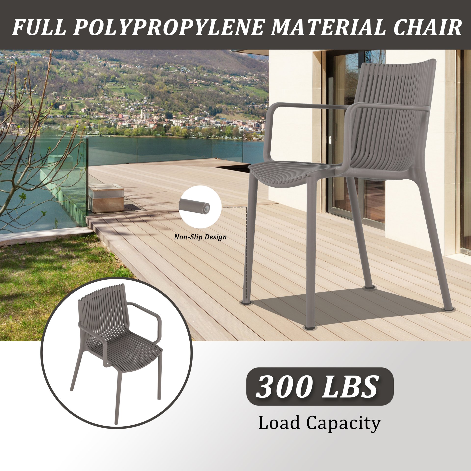 4 Piece Stackable Single Chairs With Vertical Stripe Design For All Weather - Warm Gray - Image 9