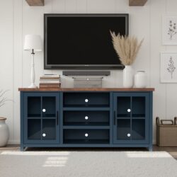 Nantucket - TV Stand Console For TVs Up To 80" - Blue Denim, Whiskey
