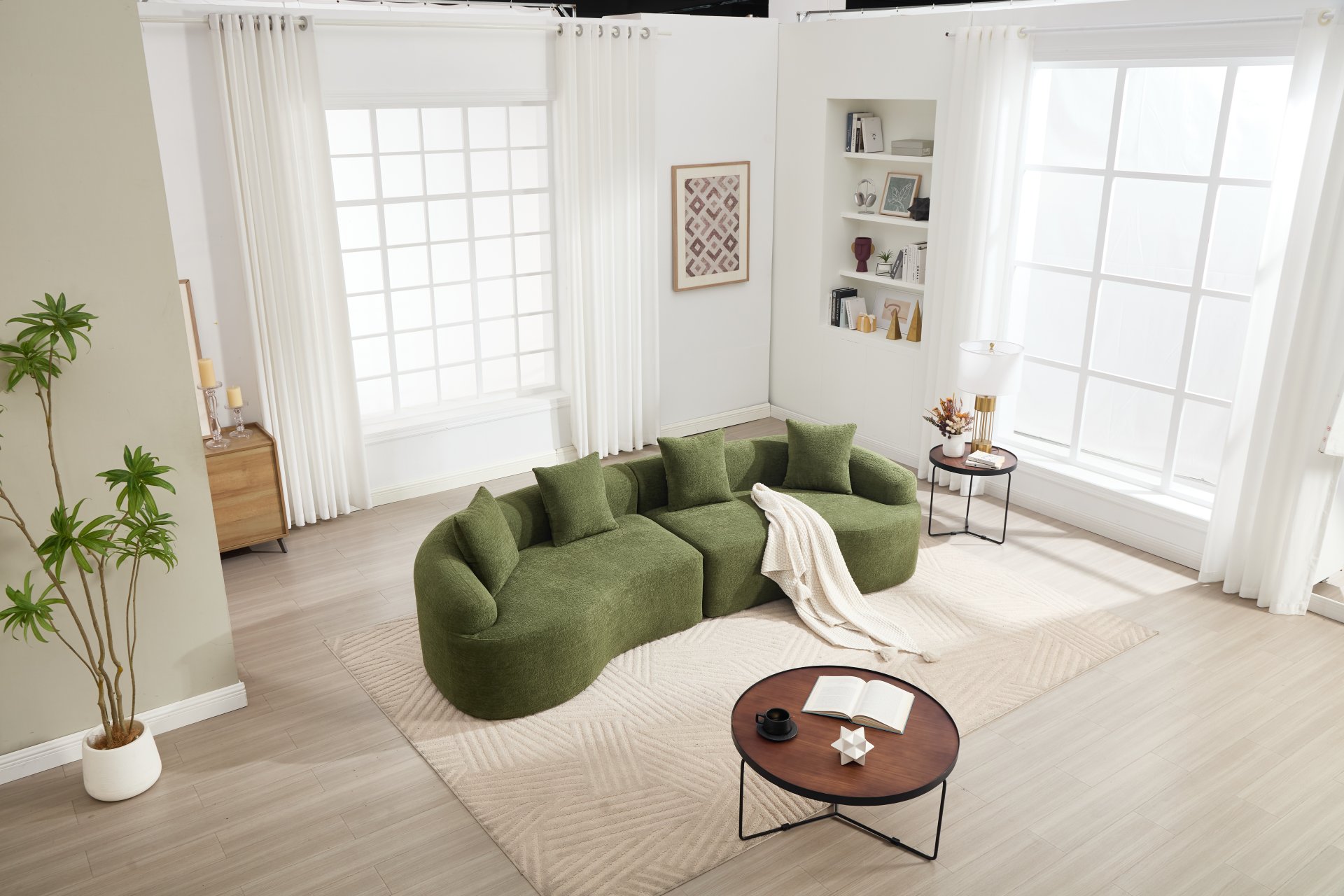 4 Seater Sofa With Chenille Fabric, 30D, 60 Hardness Full Sponge, 4 Pillow For Living Room, Home Furniture Sleeper Sectional Sofa For Apartment - Green - Image 21
