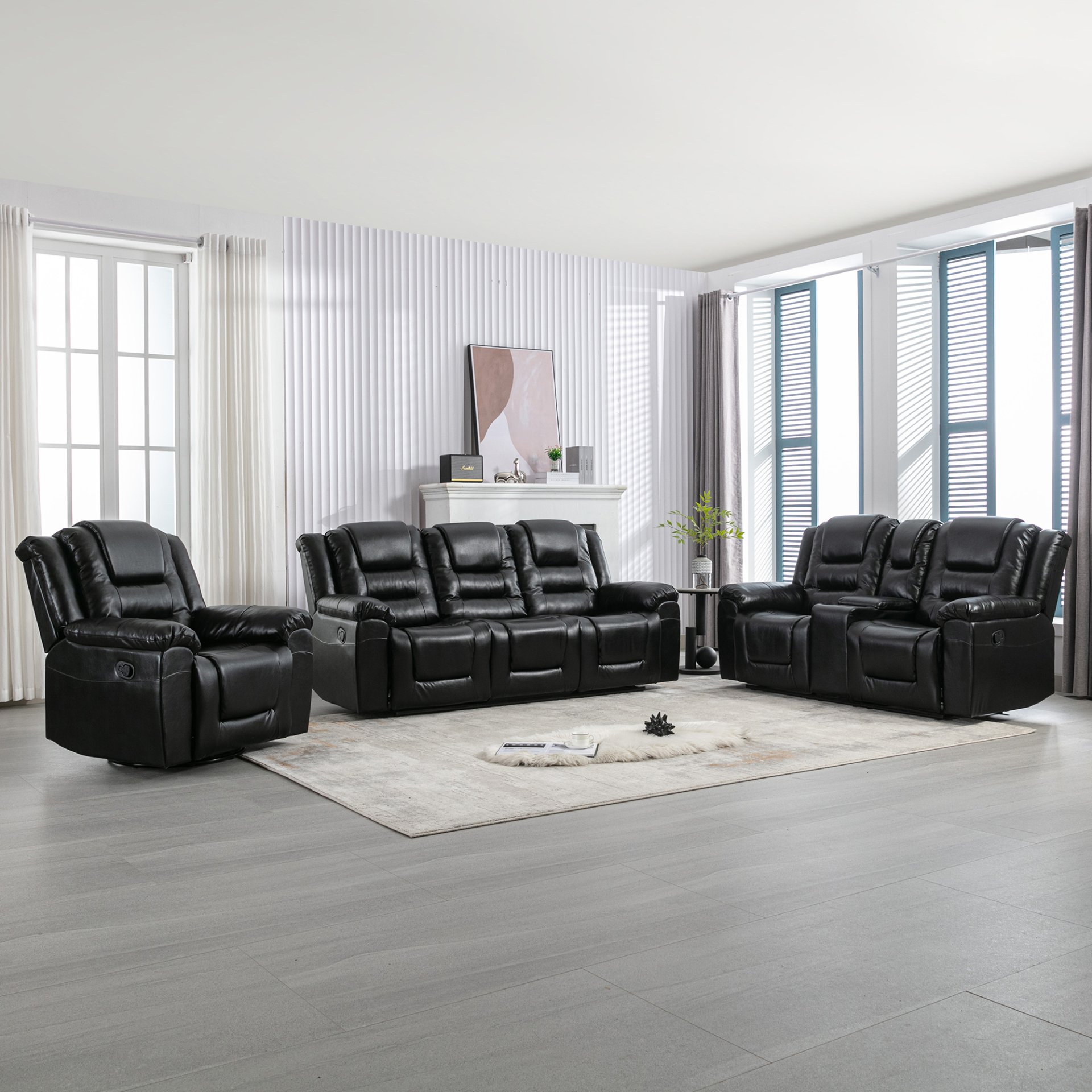 Home Theater Recliner Set Manual Recliner Chair With Wide Armrest, Two Built-In Cup Holders For Living Room - Black - Image 14