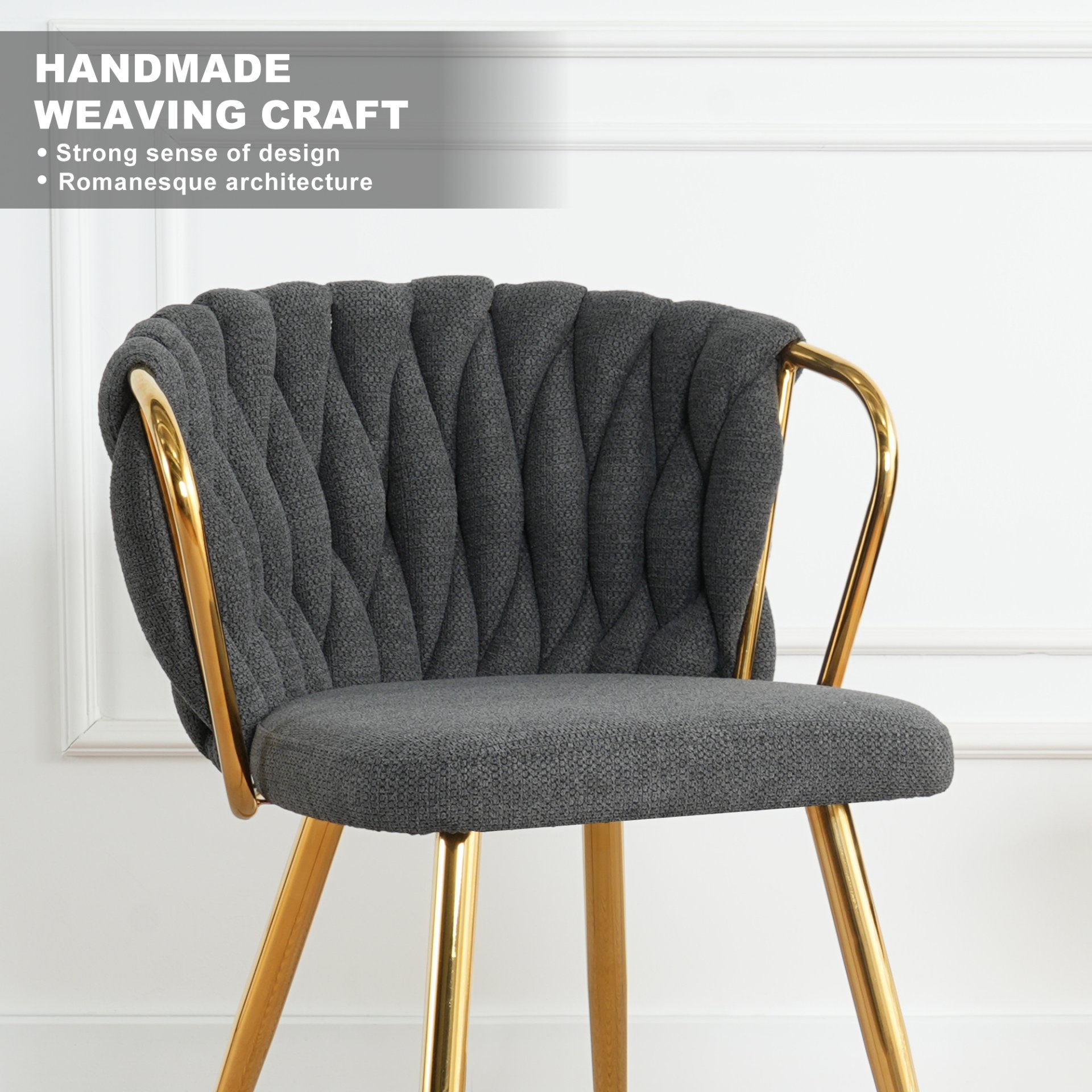 Modern Simple Dark Gray Linen Dining Chair With Plated Metal Legs, (Set of 2) - Gold - Image 6