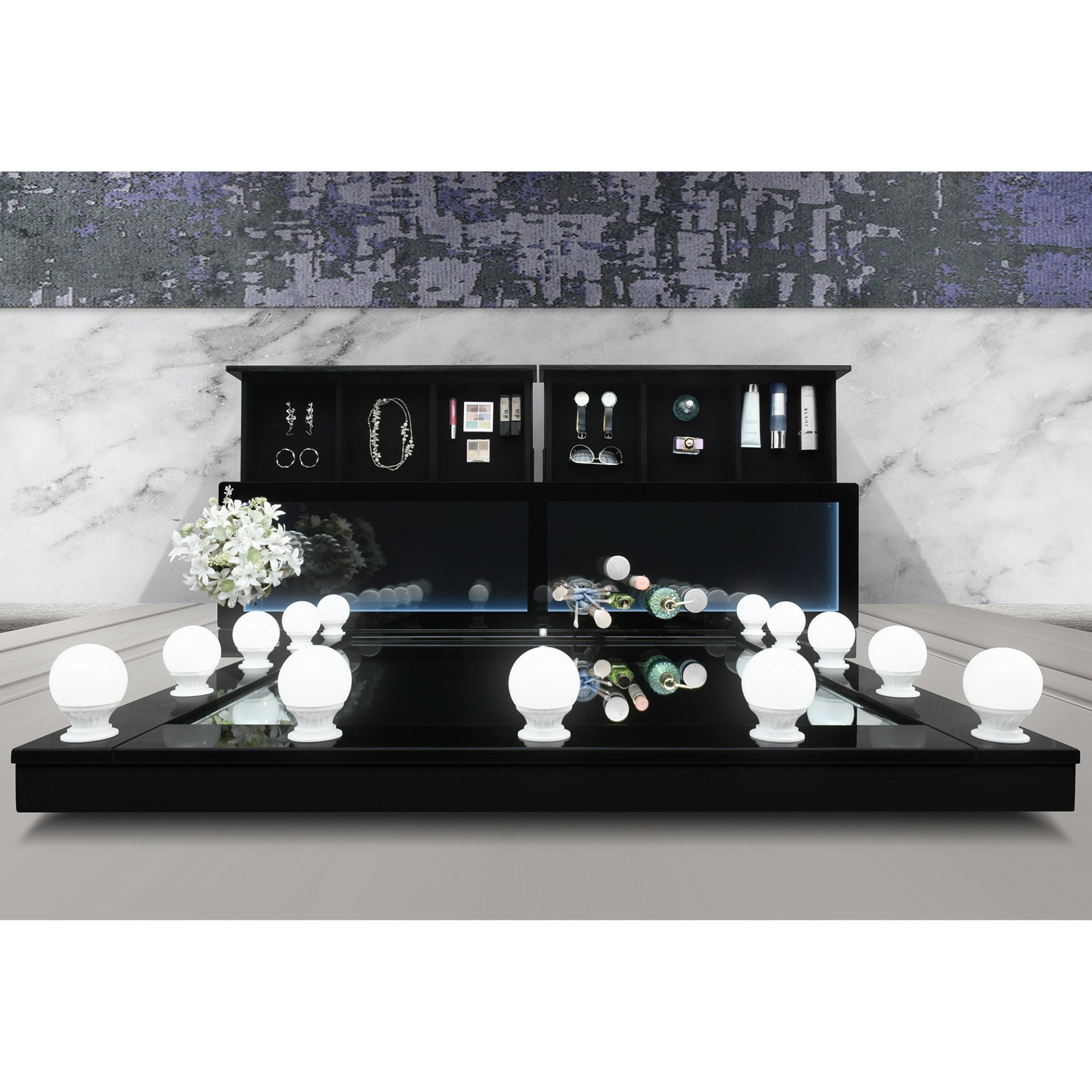 Elisa - Vanity Set With Stool And LED Bulbs - Black - Image 9