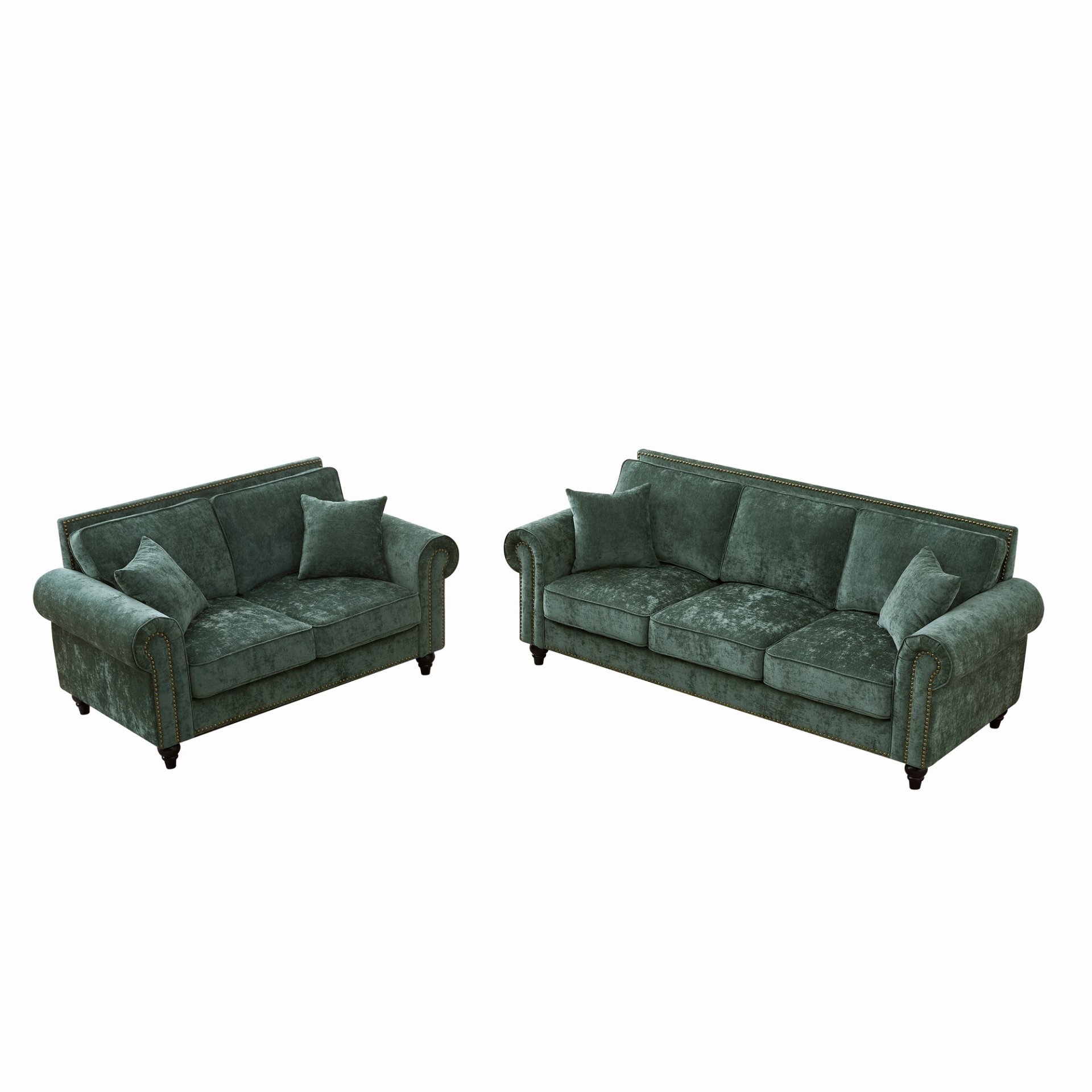 3 And 2 Seater Sofa With Rolled Arms - Green - Image 6