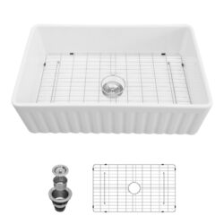 Sink 36" Single Bowl Kitchen Sink With Deep Basin And Grid - White