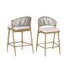 Outdoor Counter Height Aluminum Frame Counter Stools With Scallop Shaped Backrest & Water Resistant Cushions (Set of 2) - Maple - Image 5