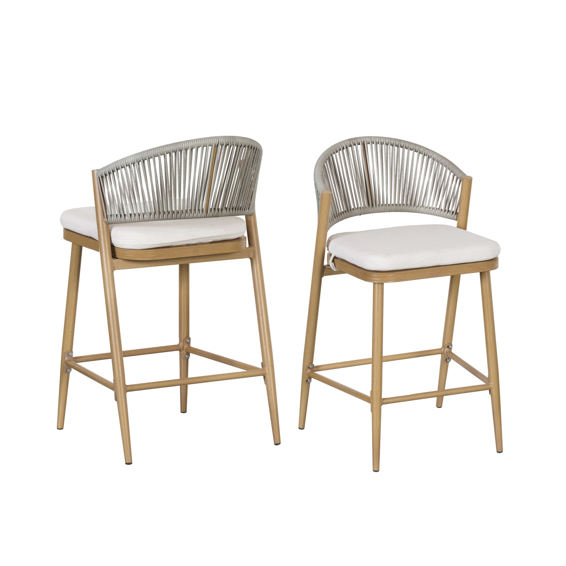 Outdoor Counter Height Aluminum Frame Counter Stools With Scallop Shaped Backrest & Water Resistant Cushions (Set of 2) - Maple - Image 5